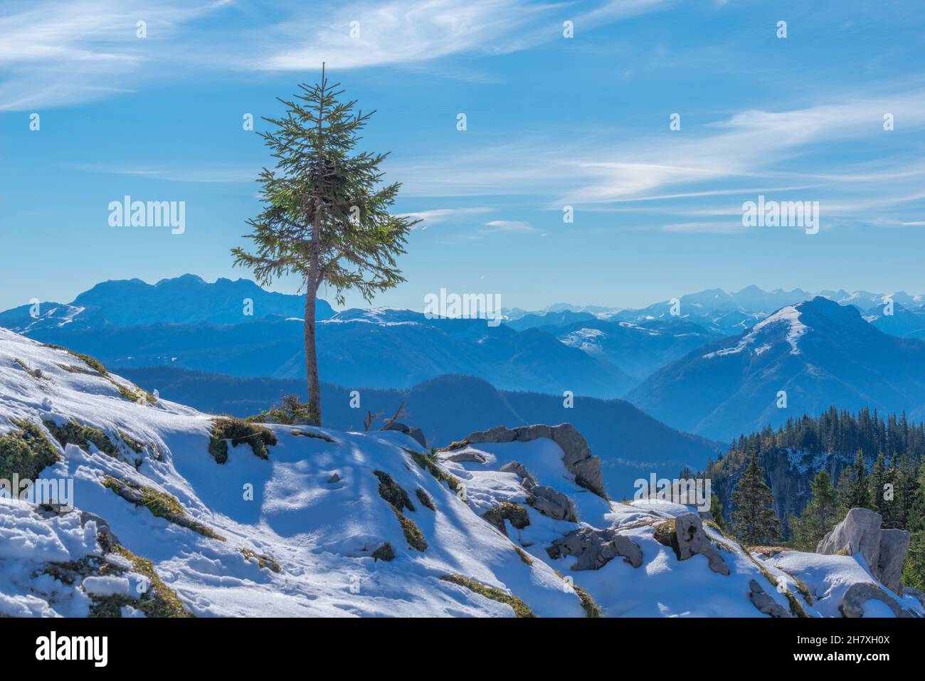 Kampenwand montagnes à environ 1500m asl avec vues panoramiques, téléphérique d'Aschau, Alpes de Chiemgauer, haute-Bavière sud de l'Allemagne, Europe Banque D'Images