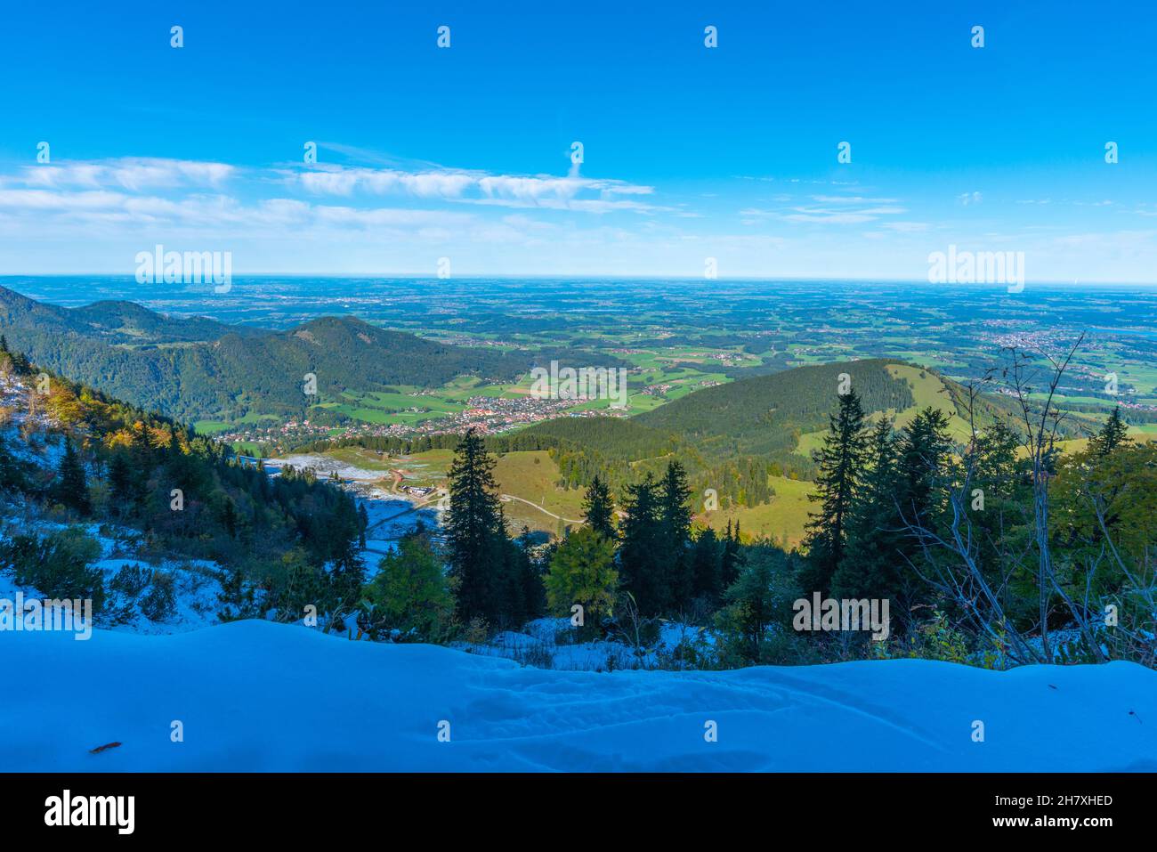 Kampenwand montagnes à environ 1500m asl avec vues panoramiques, téléphérique d'Aschau, Alpes de Chiemgauer, haute-Bavière sud de l'Allemagne, Europe Banque D'Images