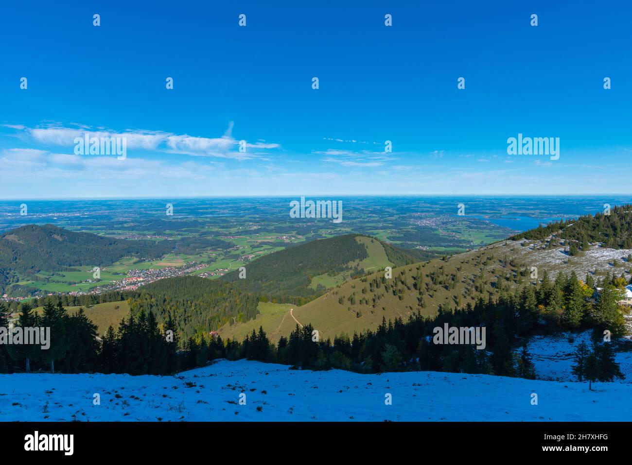 Kampenwand montagnes à environ 1500m asl avec vues panoramiques, téléphérique d'Aschau, Alpes de Chiemgauer, haute-Bavière sud de l'Allemagne, Europe Banque D'Images