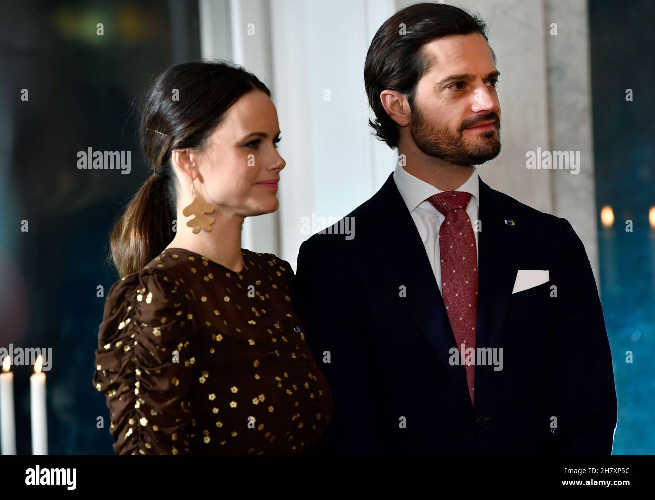 La princesse Sofia, le prince Carl Philip lors d'une réception à la résidence de l'ambassadeur d'Espagne à Stockholm, Suède, le 25 novembre 2021.Les Royals espagnols ont passé deux jours en Suède.Foto: Henrik Montgomery / TT Kod 10060 Banque D'Images