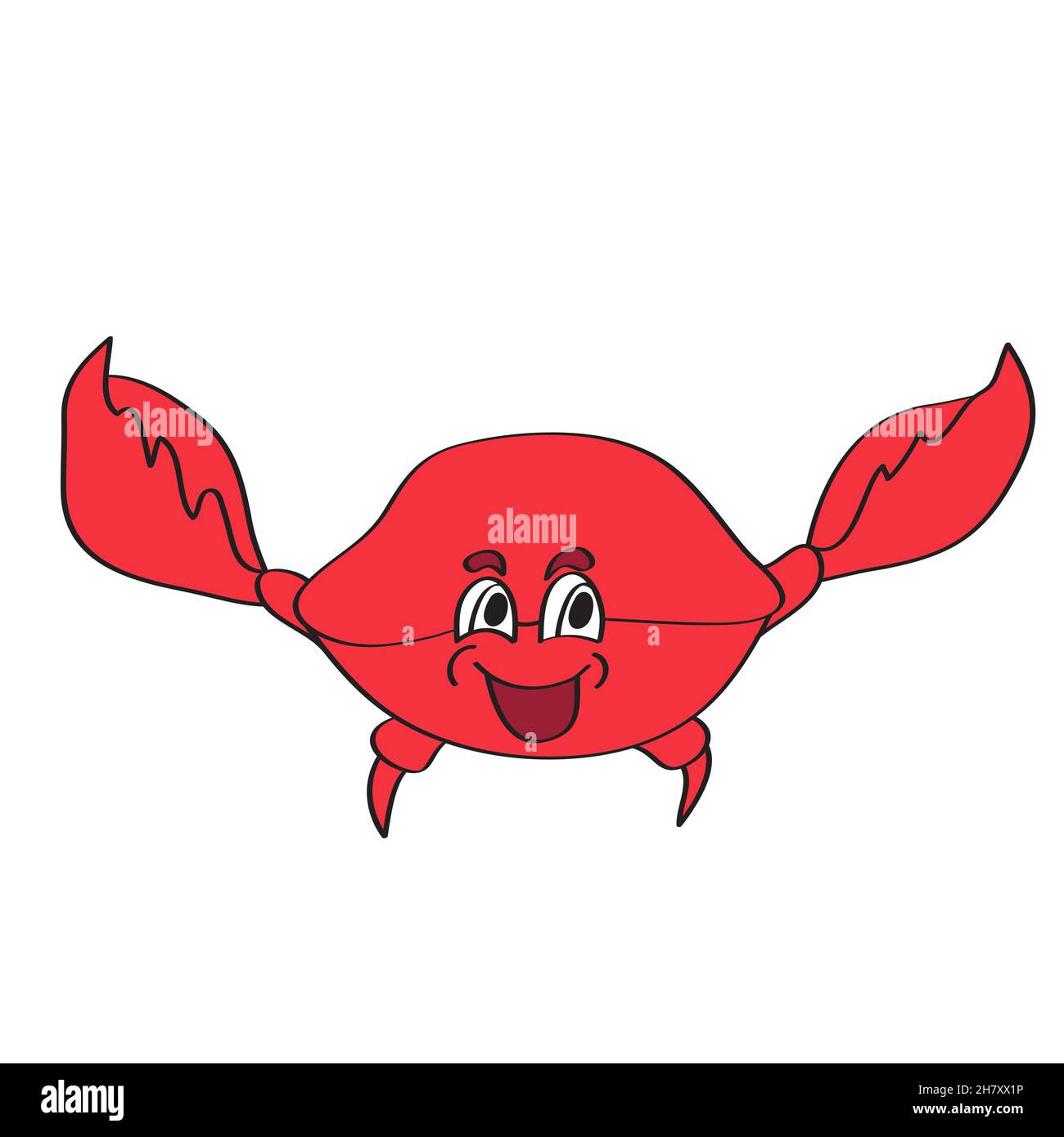 Icône de dessin animé simple.Drôle de crabe de bande dessinée rouge sur blanc Illustration de Vecteur