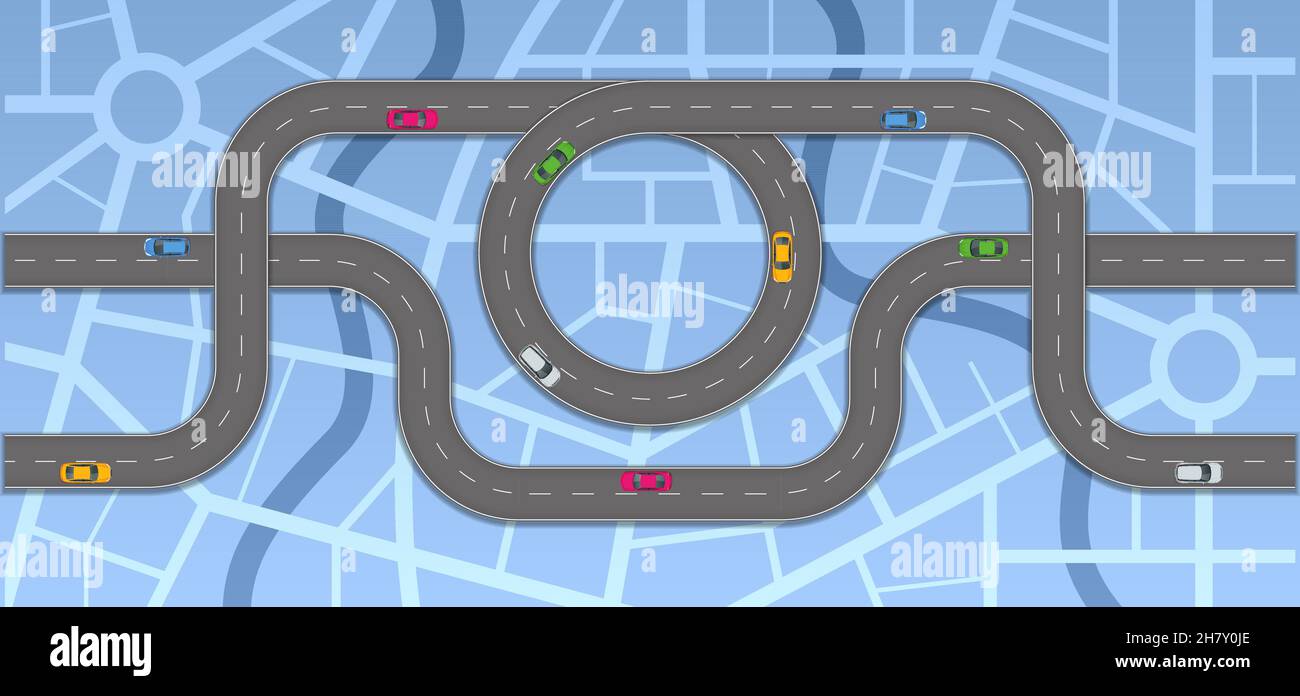 Carte routière et itinéraire.Modèle d'infographies.Chemin de bobinage.Route. Illustration de Vecteur