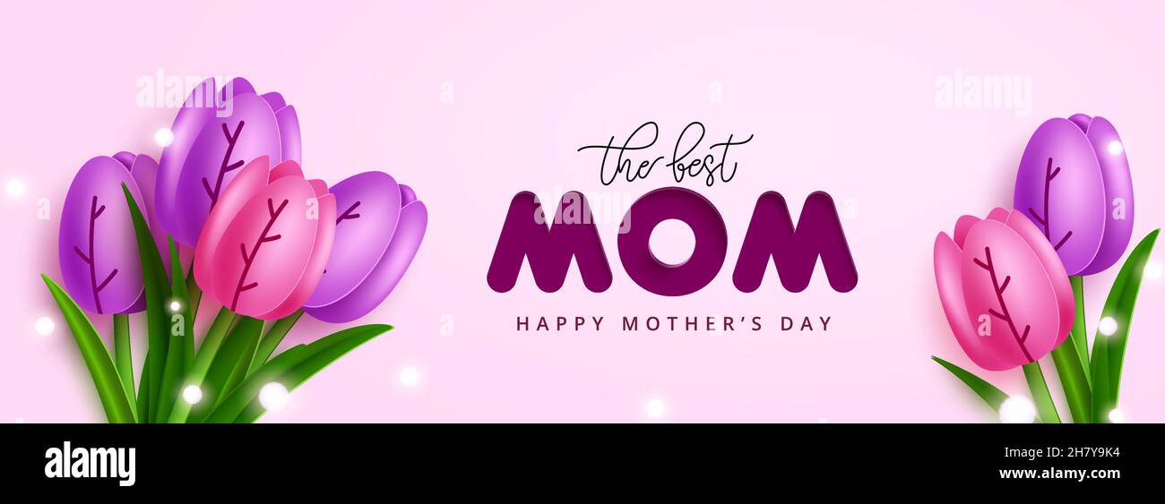 Conception de vecteur de fête des mères.Le meilleur texte de maman avec des tulipes bouquet de fleurs élément présent pour la fête des mères célébration décoration. Illustration de Vecteur