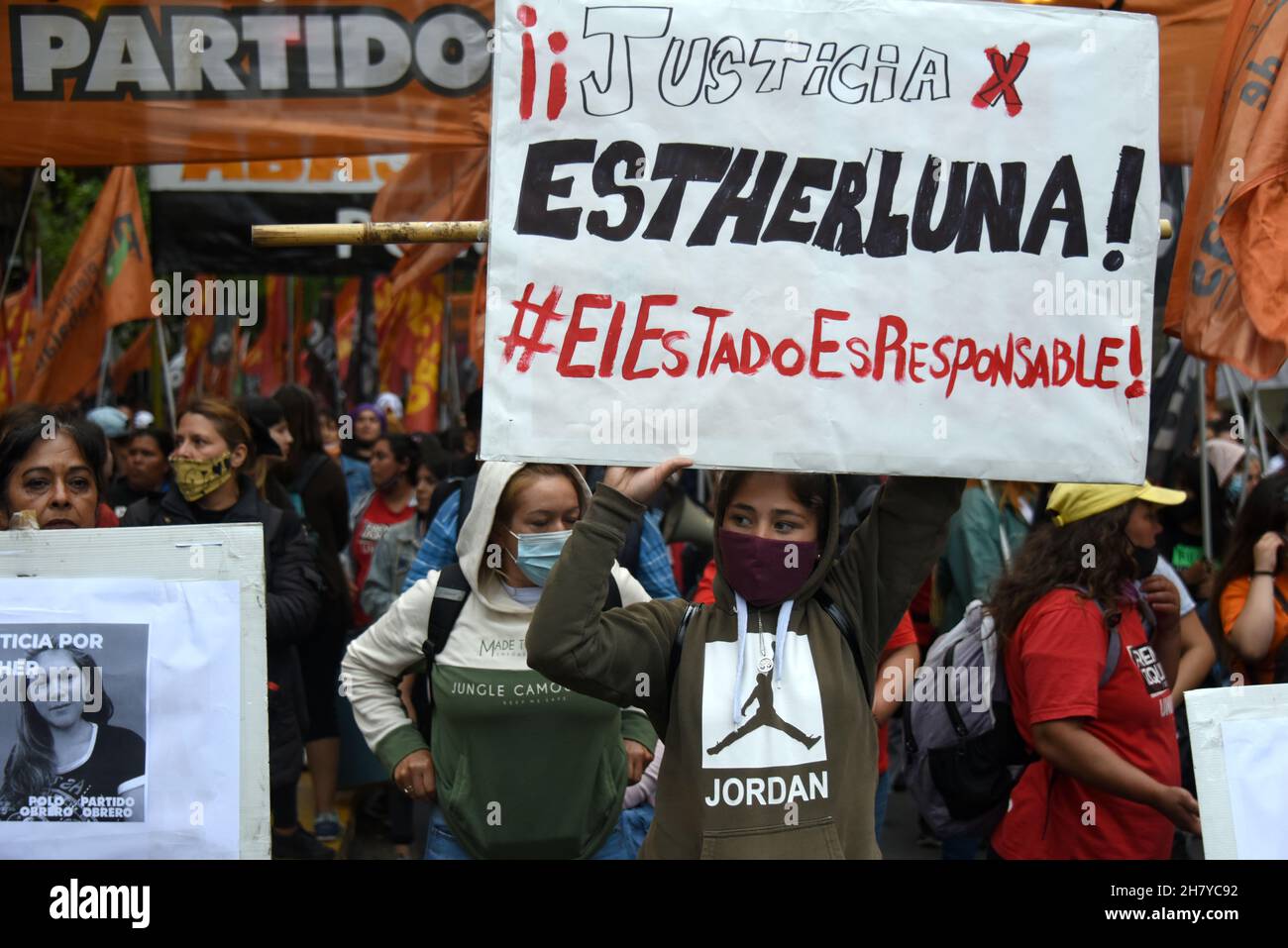 Journée de lutte et de justification pour les droits des femmes, rendant visible toutes les formes existantes de violence sexiste. En mars à Plaza de Mayo, Buenos Aires, Argentine à la Journée internationale de non-violence contre les femmes Banque D'Images