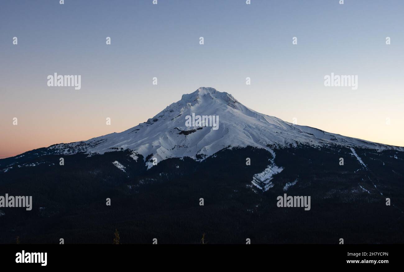 Vue sur le sommet enneigé de la montagne, la forêt nationale de Mt.Hood, OREGON, États-Unis Banque D'Images