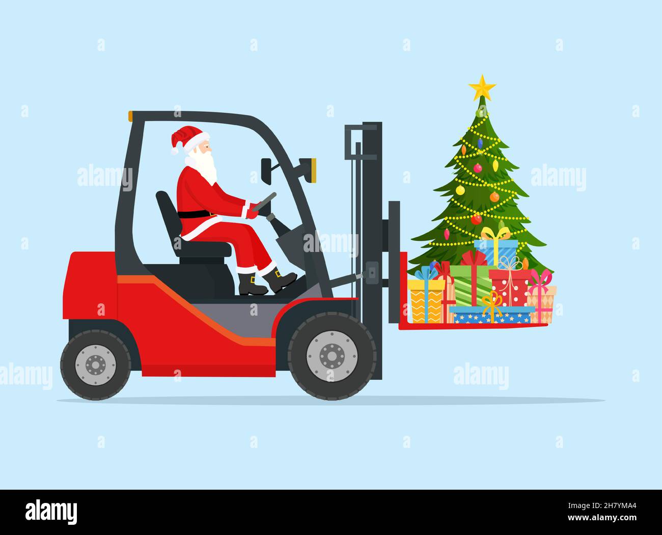 Le Père Noël en chariot élévateur rouge Illustration de Vecteur