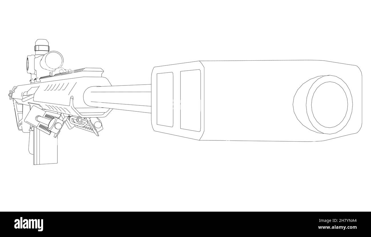 Contour avec fusil à visée télescopique à partir de lignes noires isolées sur fond blanc.Vue en perspective.3D.Illustration vectorielle Illustration de Vecteur