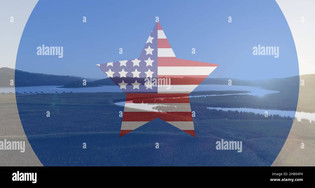 Image de cercles rouges, blancs et bleus et étoile drapeau américain