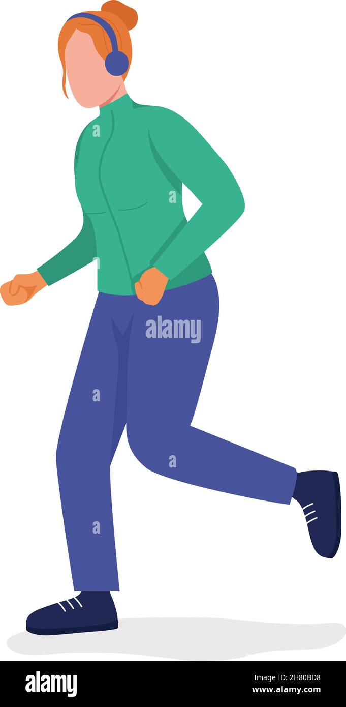 Femme courir en vert manteau semi-plat couleur vecteur caractère Illustration de Vecteur