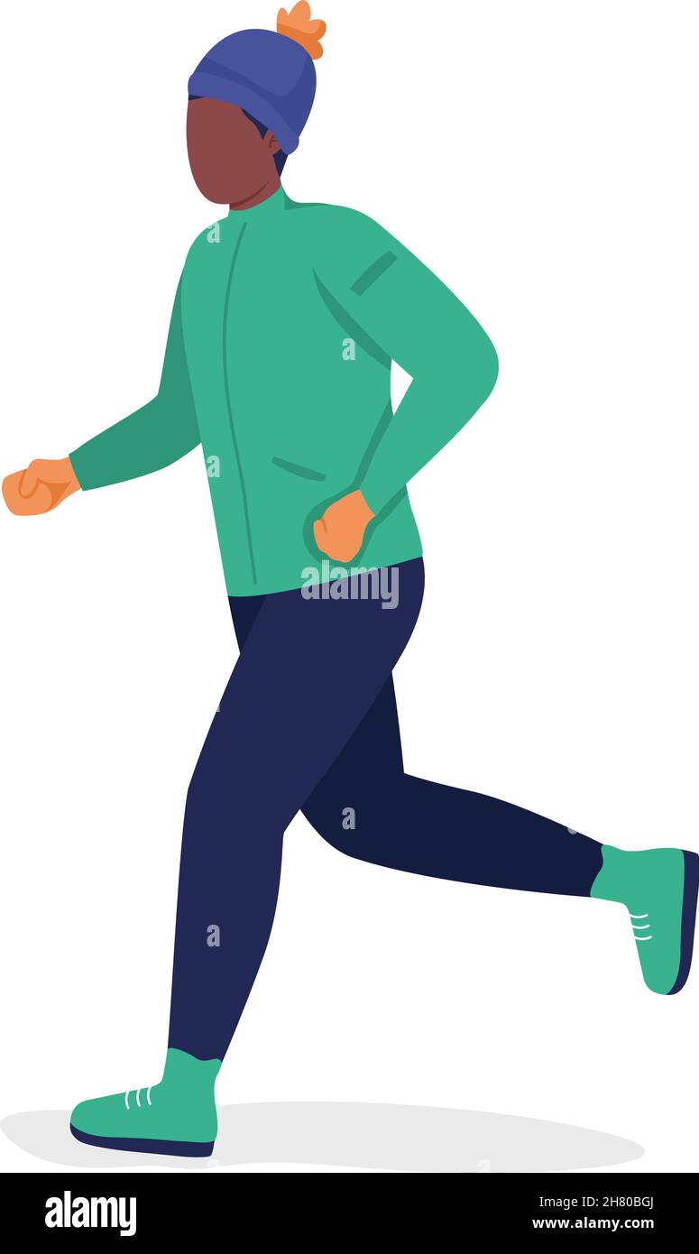 Homme de course à pied en vert manteau semi-plat couleur vecteur caractère Illustration de Vecteur