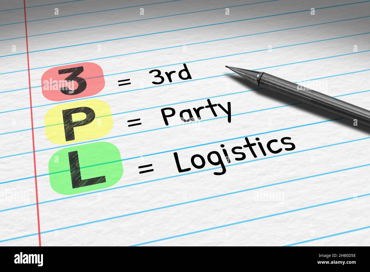 3PL - 3rd Logistique de partie.Acronyme commercial sur le bloc-notes. Banque D'Images