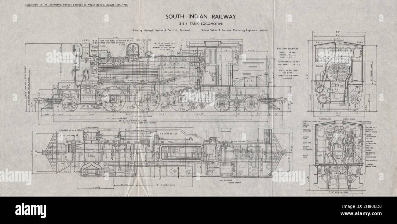 South Indian Railway.2-6-4 train de locomotive de réservoir plan 1939 vieux imprimé vintage Banque D'Images
