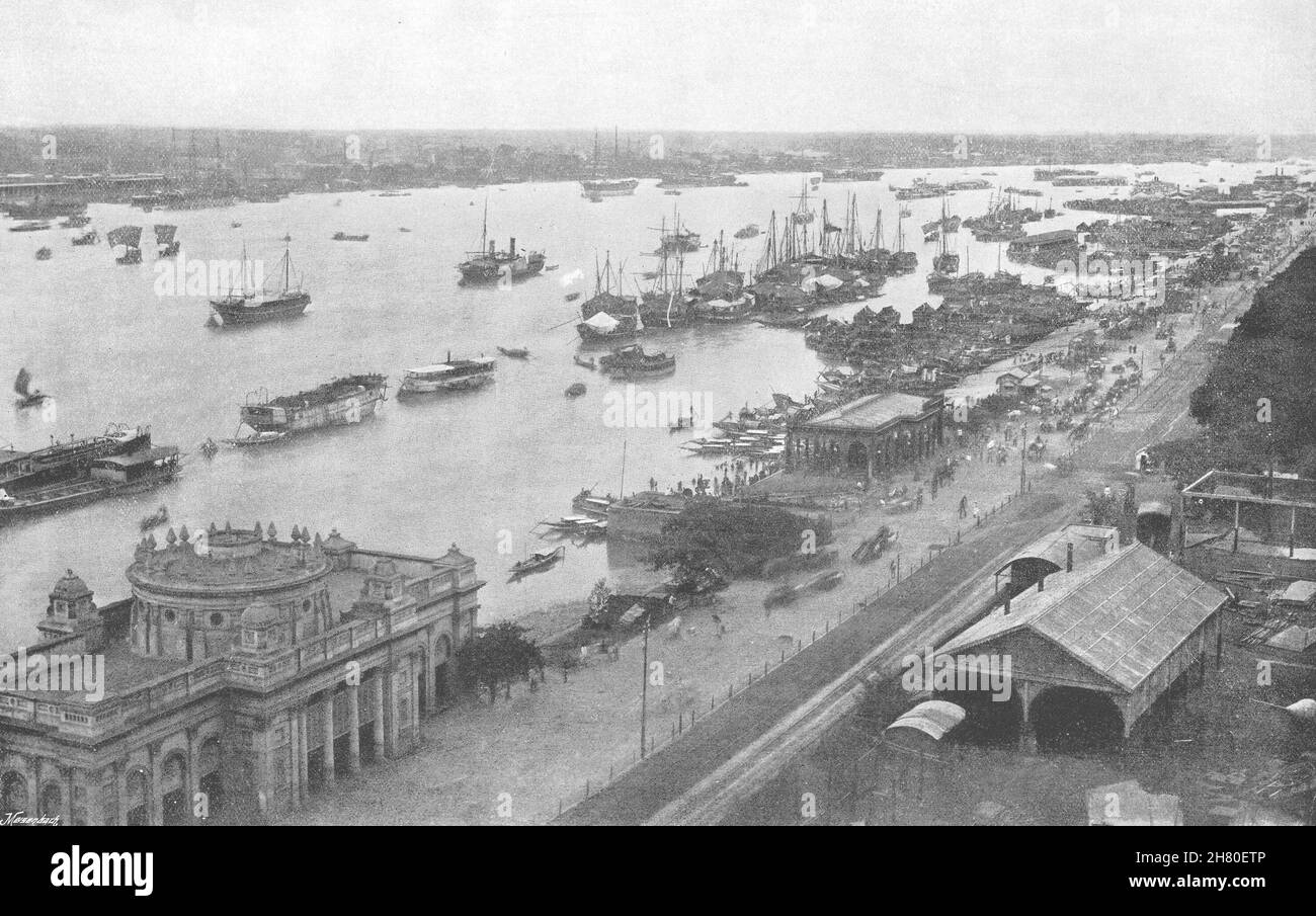 INDE.Calcutta (Kolkata) - vue depuis l'ancien imprimé Hooghly Bridge 1895 Banque D'Images