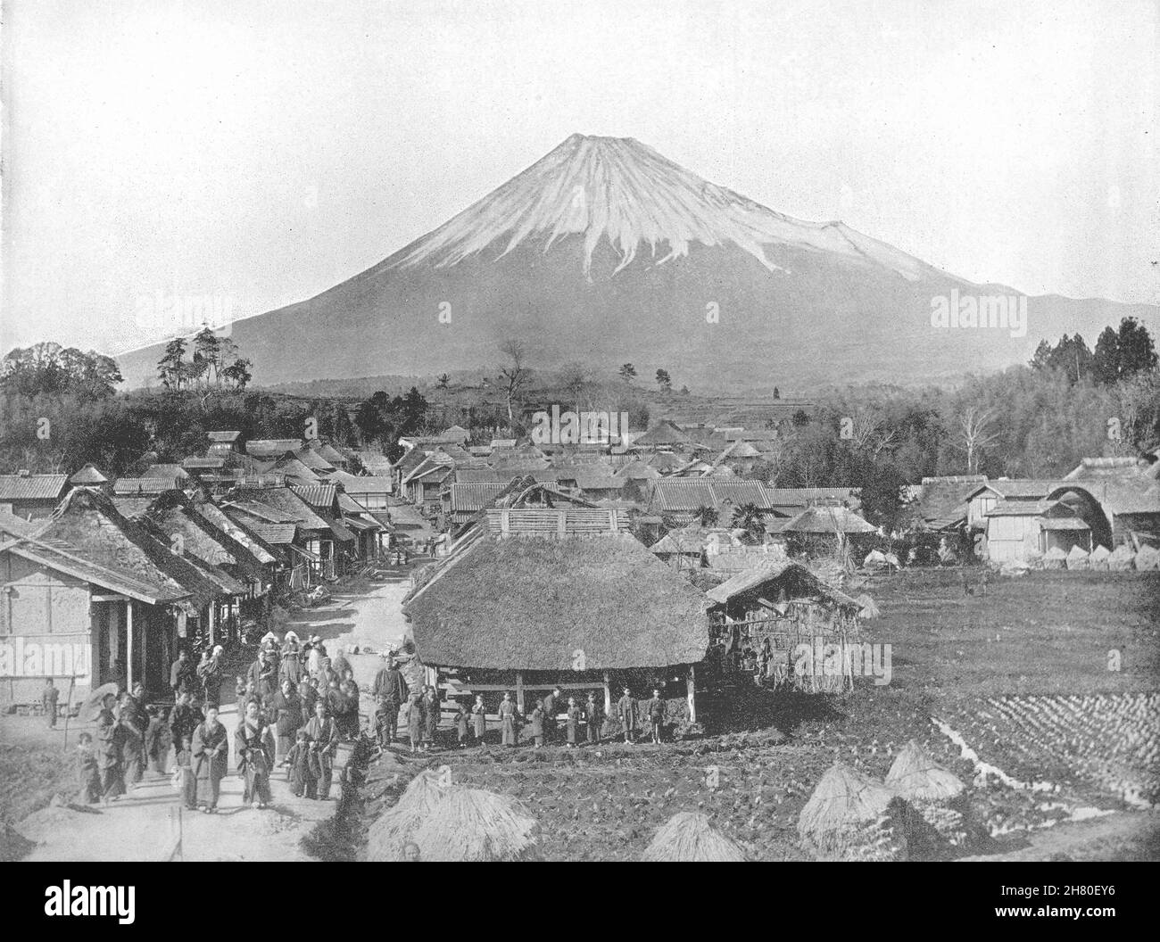 JAPON.Fujiyama- la montagne sacrée, du village de Jedzumi 1895 vieux imprimé Banque D'Images