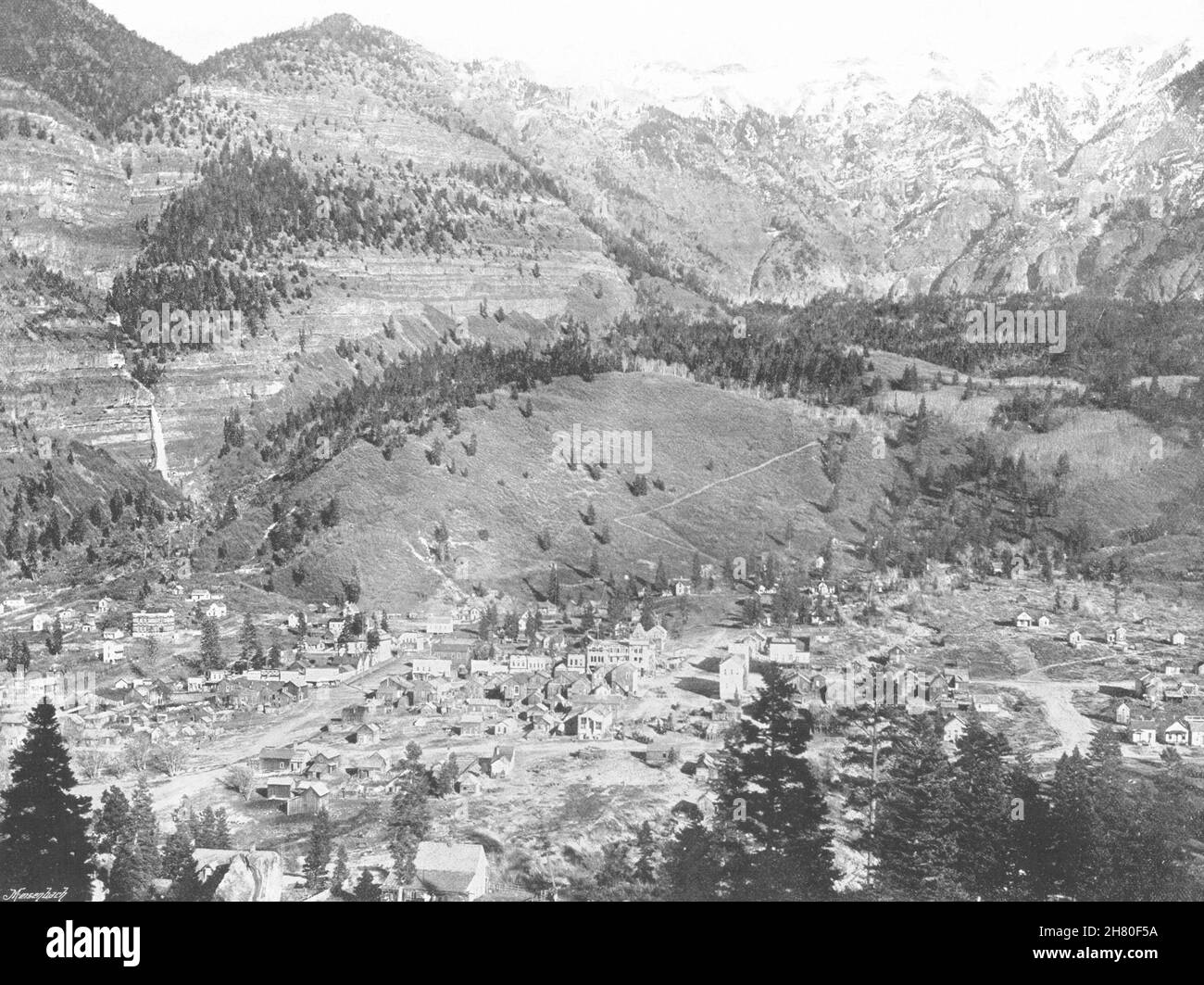 COLORADO.Ouray (Colorado) - vue générale sur la ville et les Rocheuses 1895 Banque D'Images