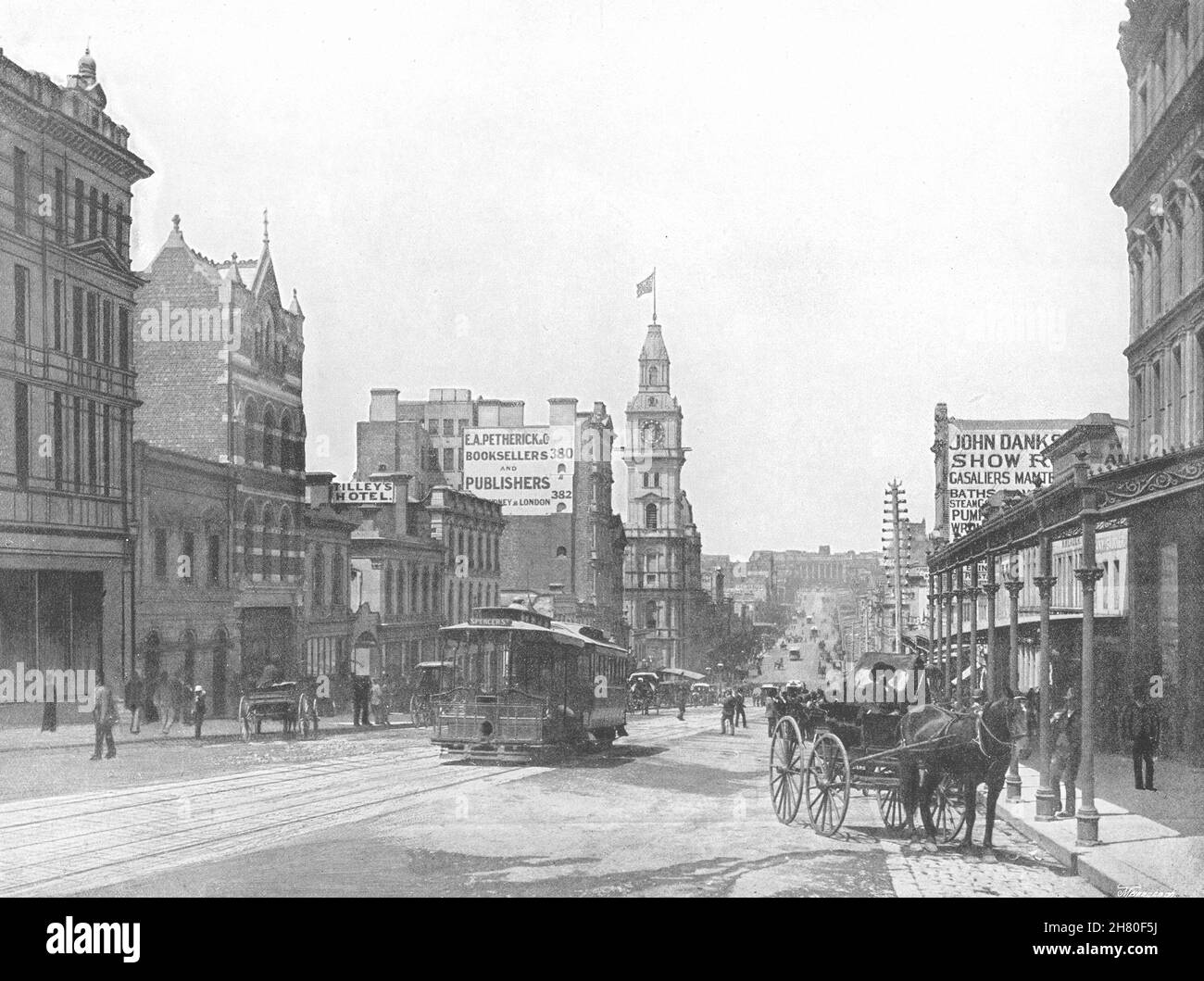 AUSTRALIE.Melbourne - rue Bourke, à l'aspect de l'est 1895 vieux imprimé antique Banque D'Images