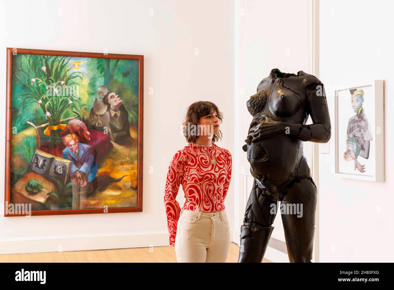 Edinburgh, Royaume-Uni.26 novembre 2021 en photo : Portrait de droite à droite de Rorschach se testant et se trouvant coupable, 1986 par Steven Campbell, Wretched War, 2004 par Damien Hirst et Head Nods and Handshakes, 2019 par Deborah Roberts.Nouvelles arrivées : de Salvador Dalí à Jenny Saville, une exposition qui présente les plus récents et les plus grands ajouts d'art moderne et contemporain à la collection nationale écossaise.Avec plus de 100 œuvres exposées, New Arrivals propose un large éventail de styles et de mouvements sur 110 ans.Crédit : Rich Dyson/Alay Live News Banque D'Images