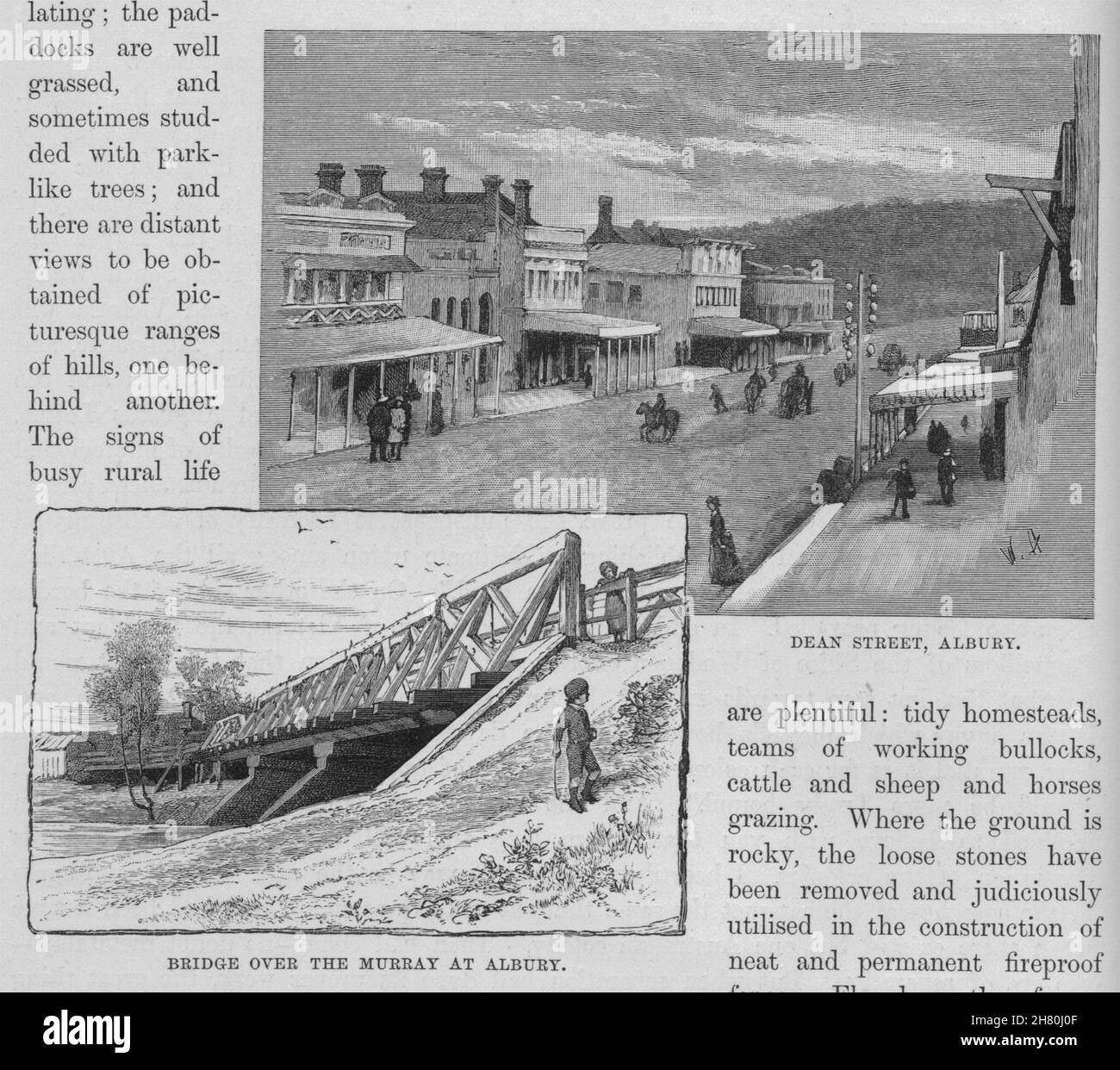 Pont sur le Murray à Albury et Dean Street, Albury. L'Australie 1890 imprimer Banque D'Images