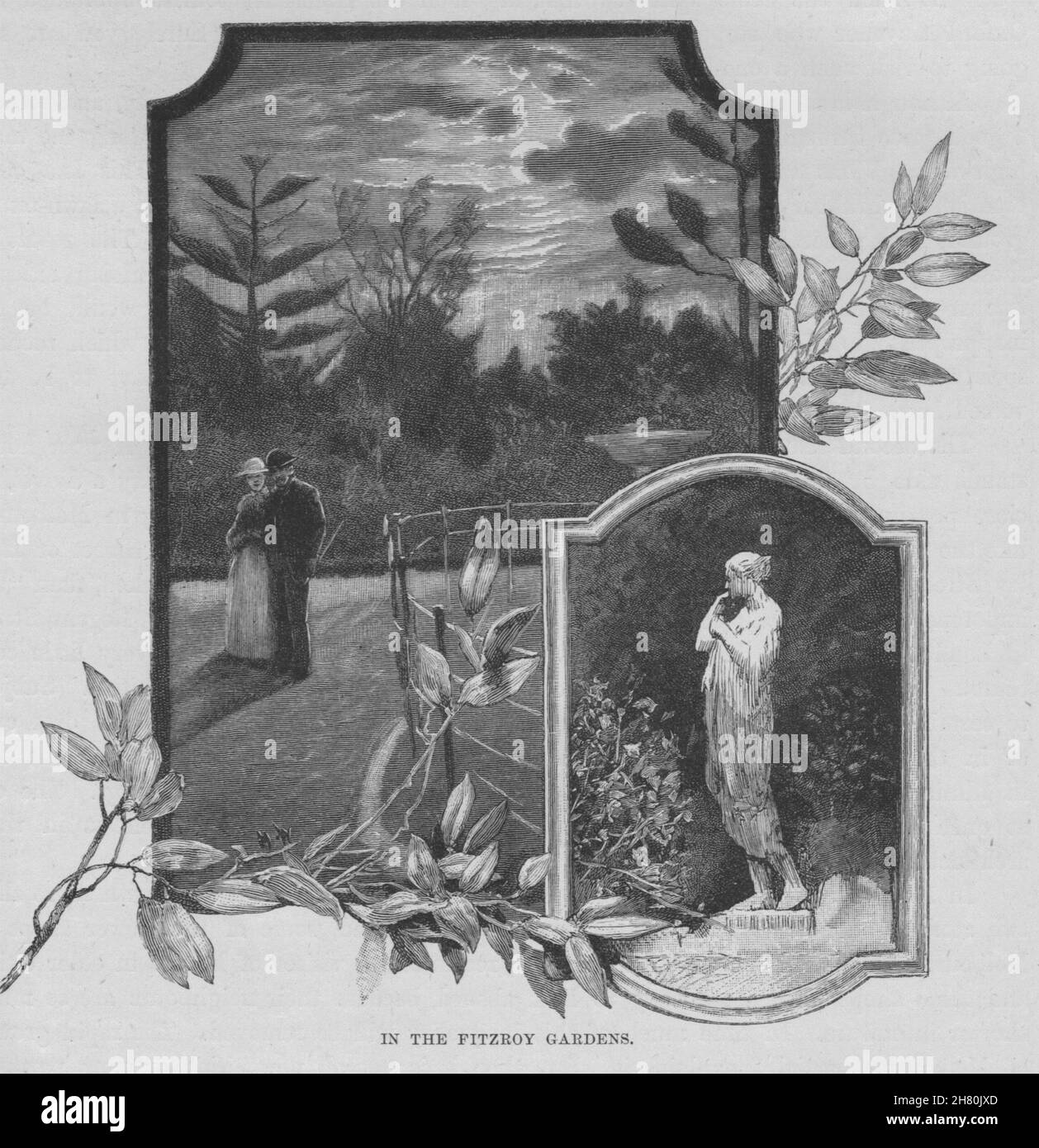 Dans les Jardins Fitzroy. Melbourne. L'Australie 1890 ancienne imprimer photo Banque D'Images