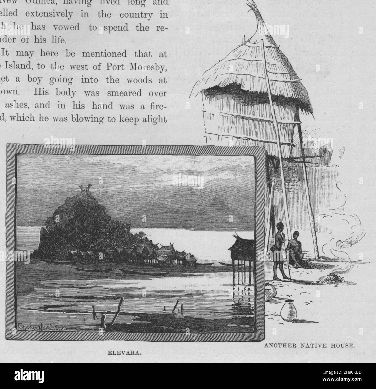 Elevara & une autre maison natale. Guinée 1890 ancienne imprimer photo Banque D'Images