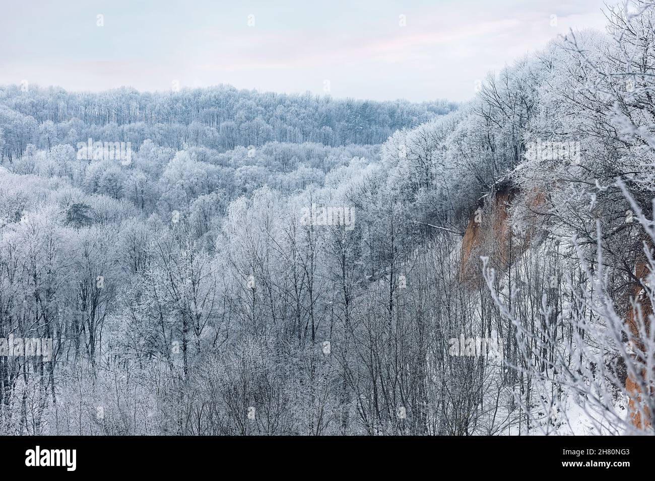 Réserve de paysage de l'État de Jiesia en hiver.Ville de Kaunas et quartier de Kaunas. Banque D'Images