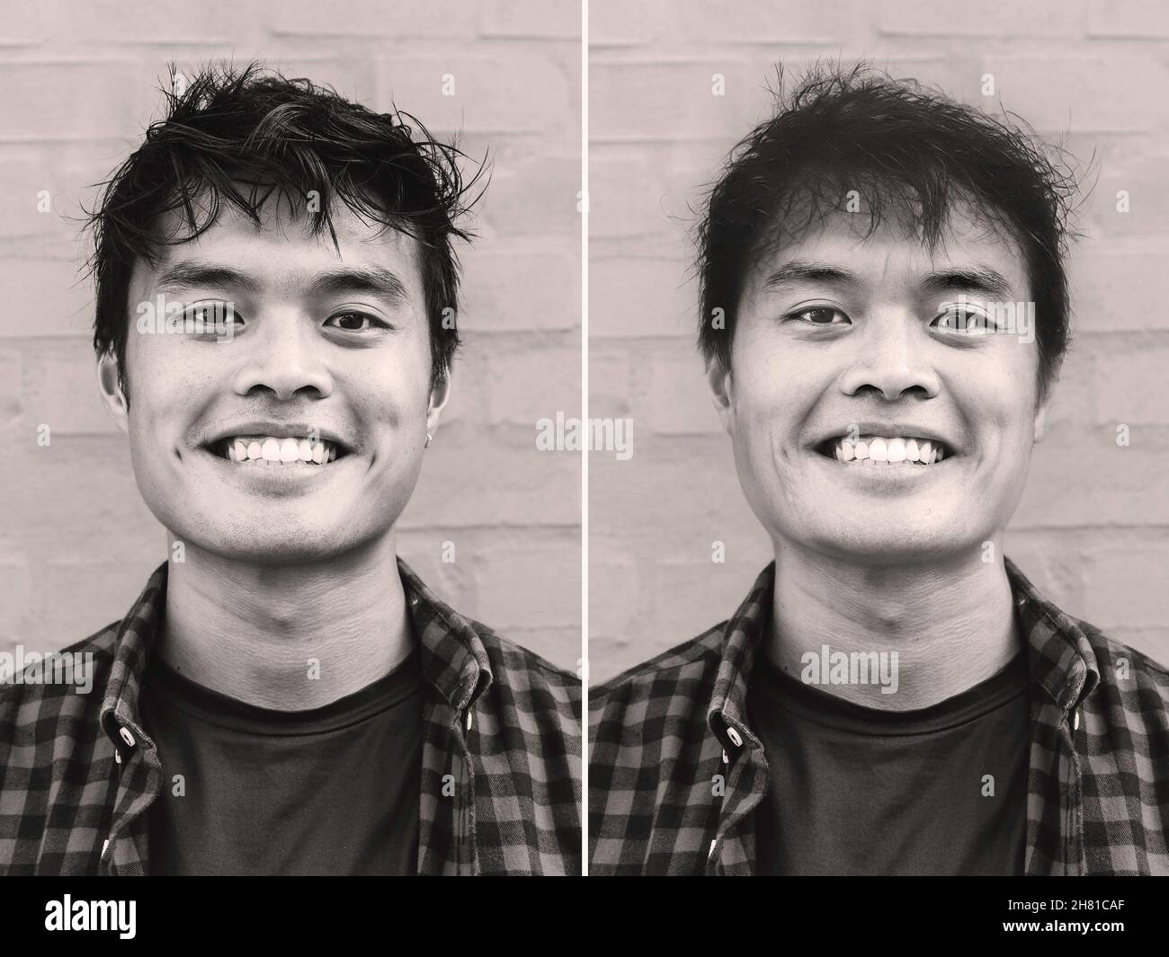 Portrait de comparaison du même homme asiatique, jeune et vieux - comparaison entre le visage jeune et vieux - processus de vieillissement pour les hommes Banque D'Images
