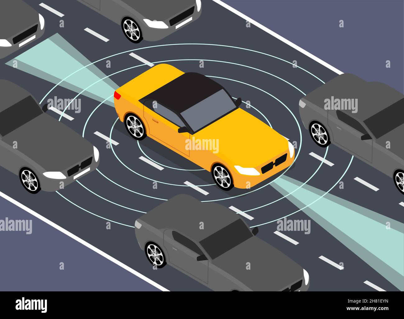 Capteur d'entraînement d'icône de voiture autonome. Véhicule autonome numérique auto auto autoconducteur vecteur système intelligent Illustration de Vecteur
