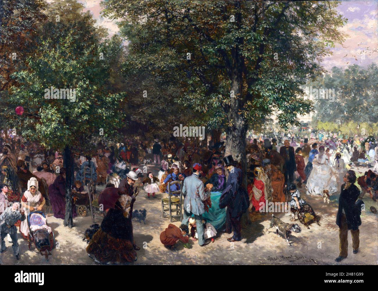 Après-midi dans les jardins des Tuileries par Adolph von Menzel (1815-1905), huile sur toile, 1867 Banque D'Images