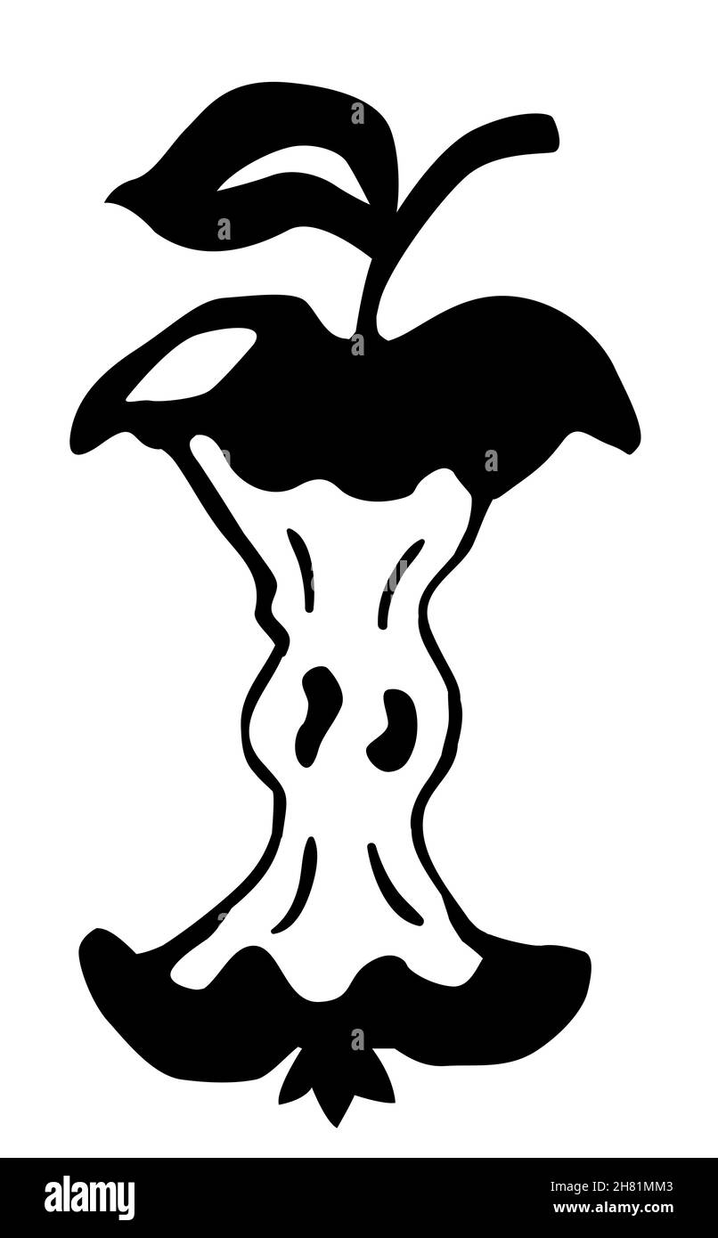 Pomme core manted stencil noir, illustration vectorielle, vertical, isolé Illustration de Vecteur