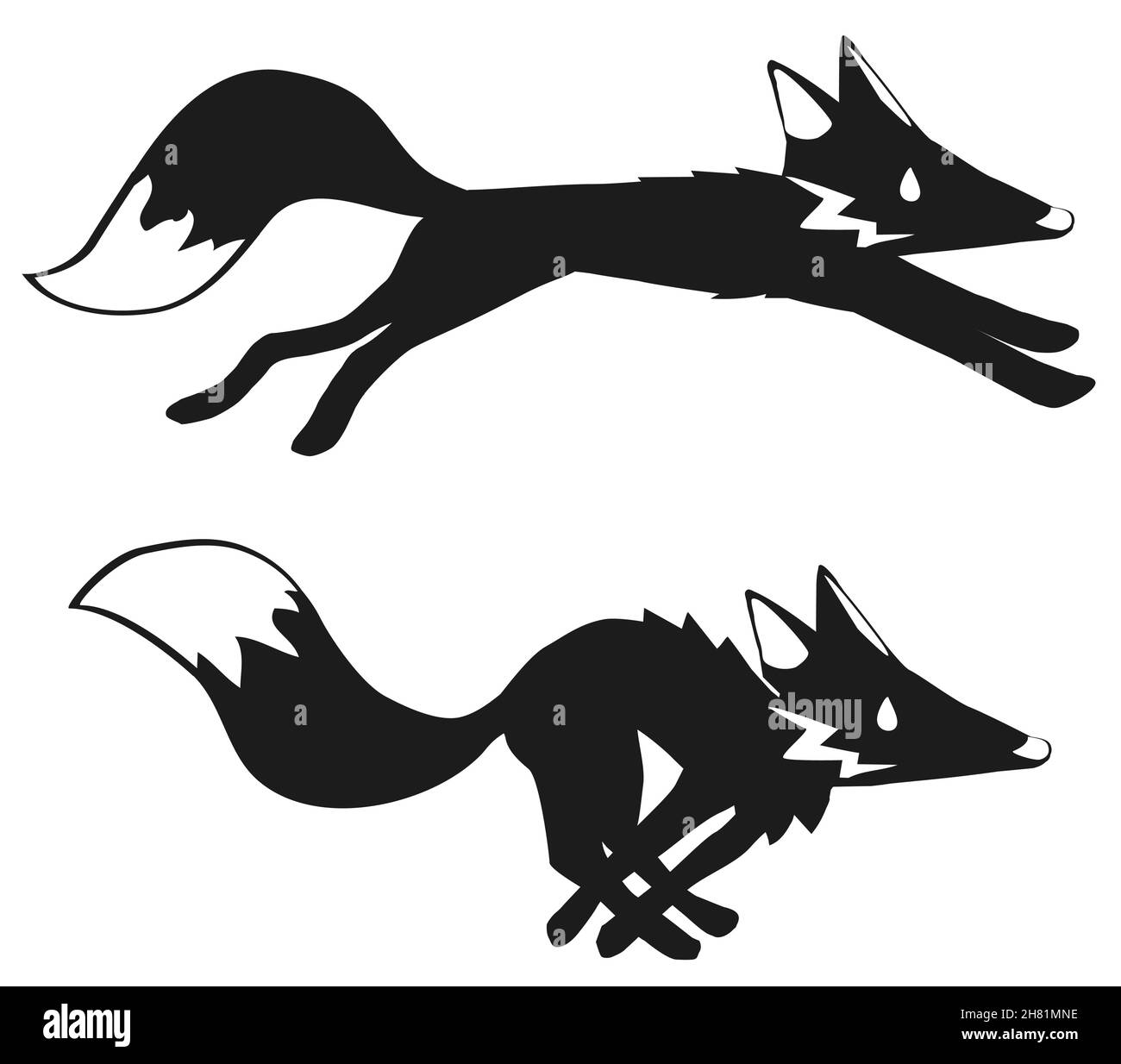 Fox course long stretch saut deux mouvements pose stencil noir, illustration vectorielle, horizontale, isolée Illustration de Vecteur