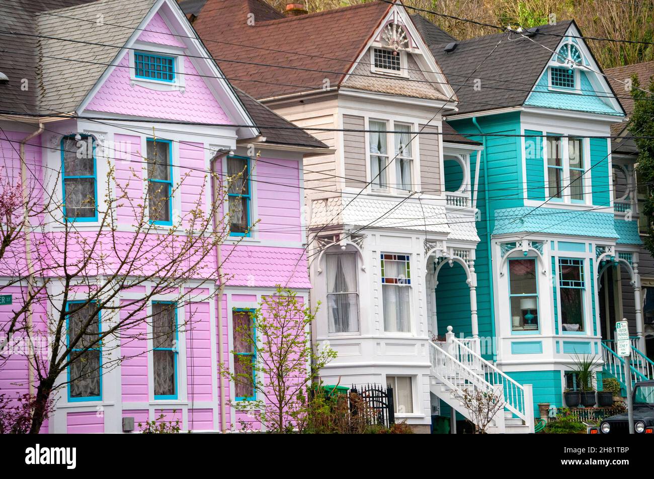 Maisons colorées à Portland, Oregon Banque D'Images