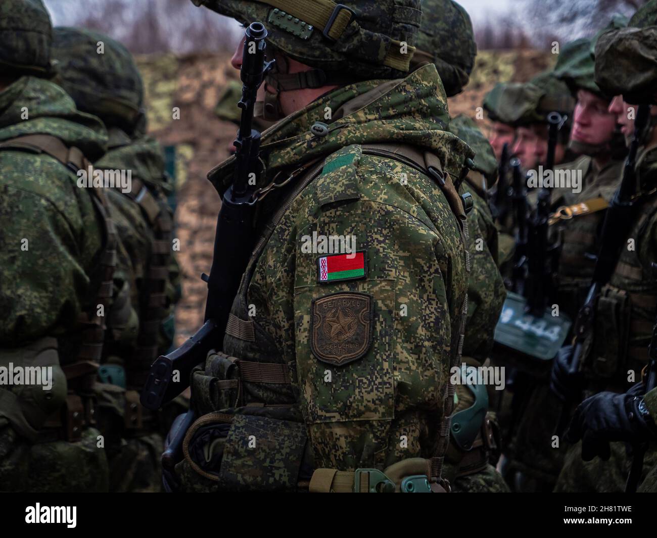 Kazan, Russie.08 novembre 2021.Soldats des Forces armées bélarussiennes .Exercices de l'armée des pays de l'Organisation du Traité de sécurité collective Banque D'Images