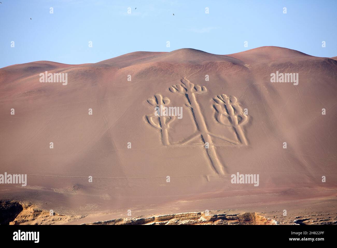 Les candélabres Géoglyphe, Paysage dans le Parc National de Paracas, Pérou Banque D'Images