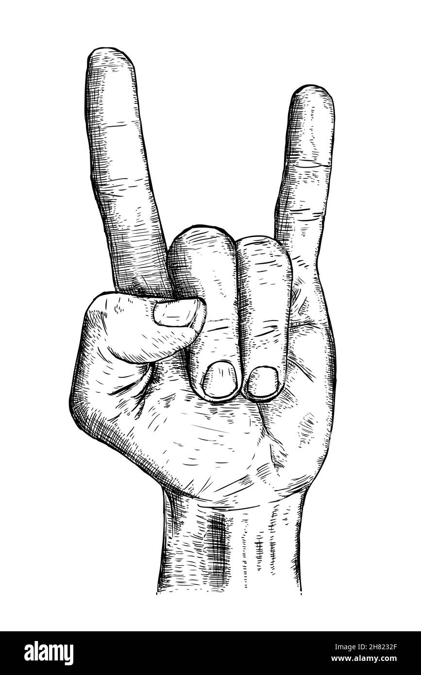 Main symbolisant un mouvement rock 'n' roll.Illustration dans le style d'esquisse.Illustrations vectorielles dessinées à la main Illustration de Vecteur