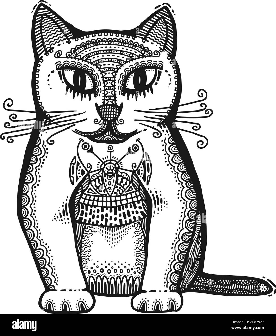 Tête de chat dessinée à la main, illustration vectorielle, style ancien Illustration de Vecteur