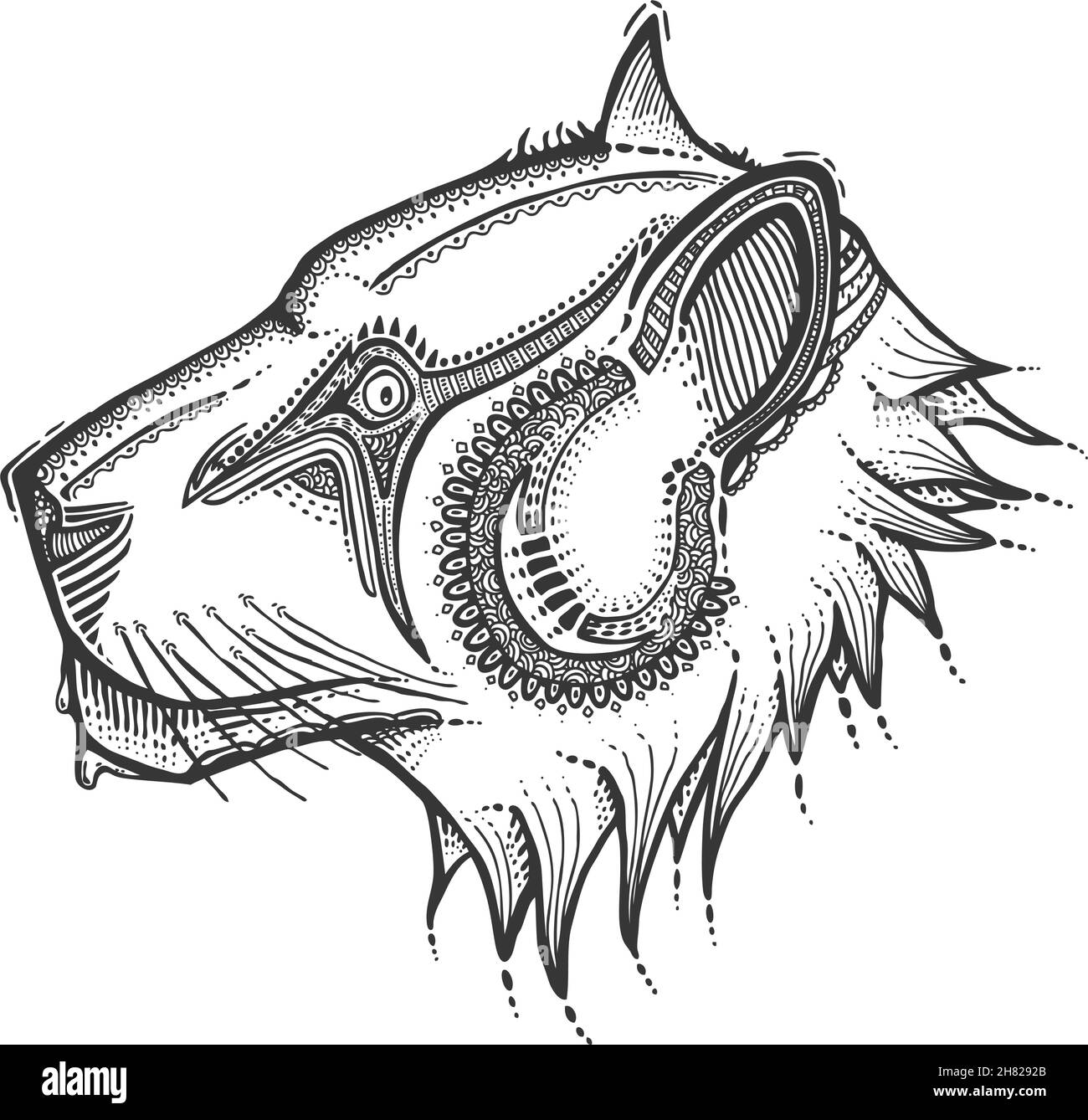 Tête de lion dessinée à la main, illustration vectorielle, style ancien Illustration de Vecteur