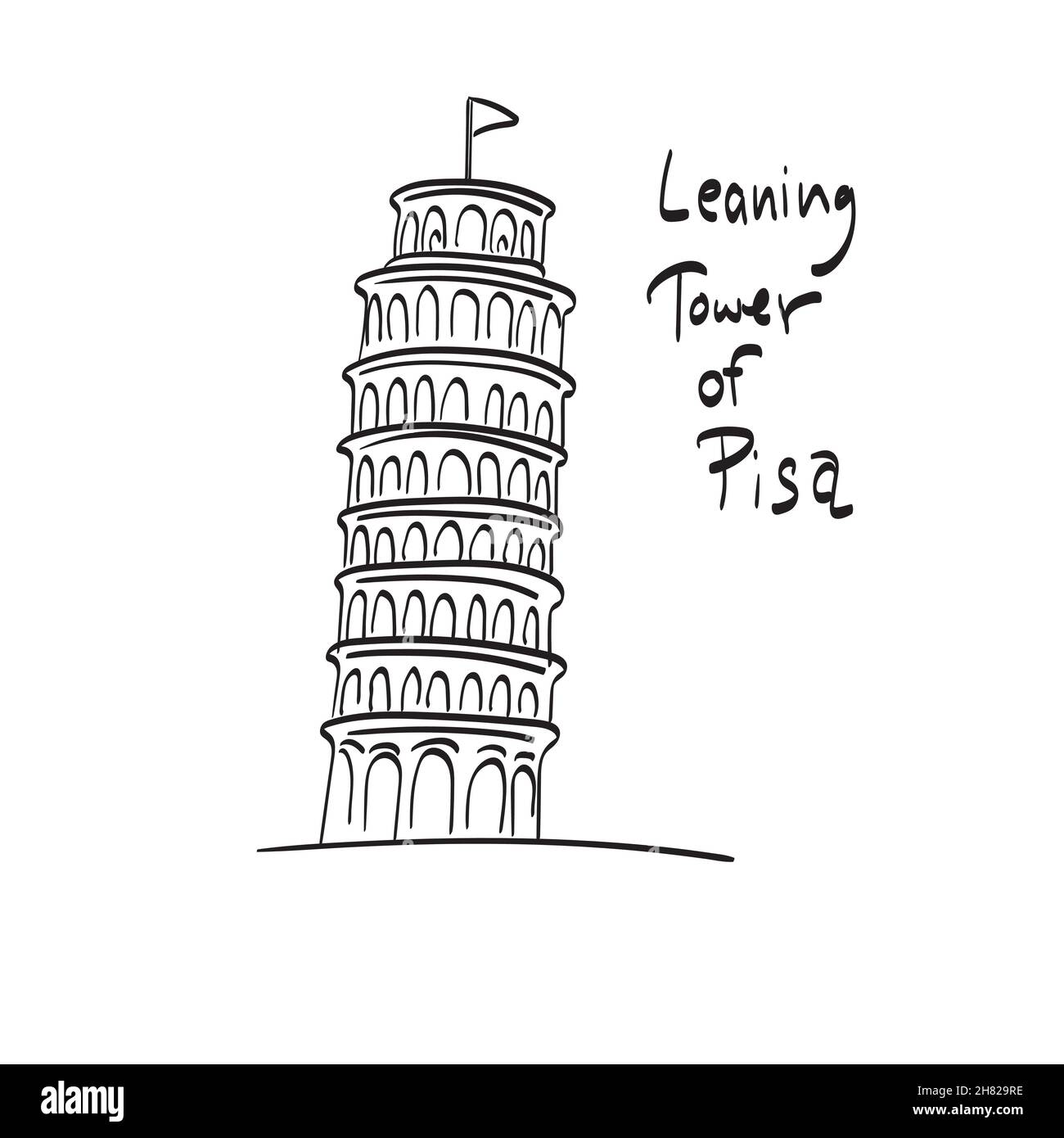 Tour penchée de pise Italie illustration vecteur isolé sur fond blanc art ligne Illustration de Vecteur