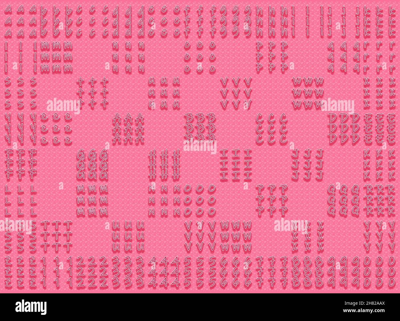 Un fond rose avec des lettres et des chiffres de calligraphie puérile en 3D Banque D'Images