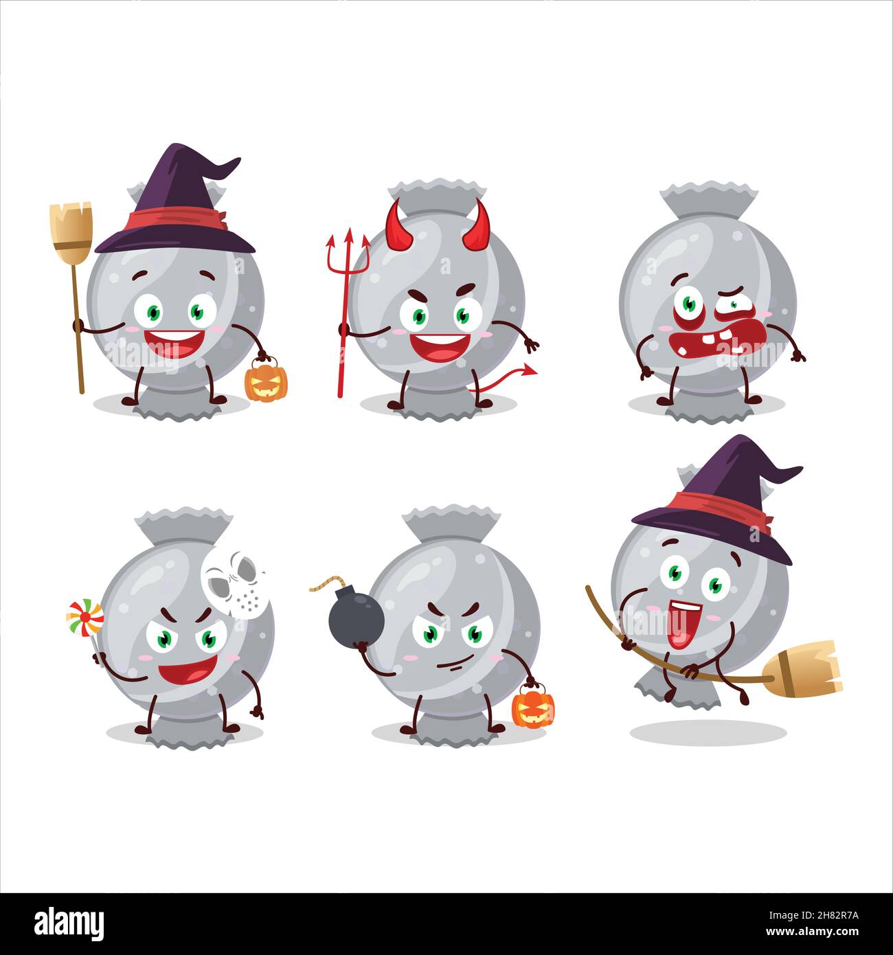 Émoticônes d'expression d'Halloween avec personnage de dessin animé de papier cadeau blanc Illustration de Vecteur