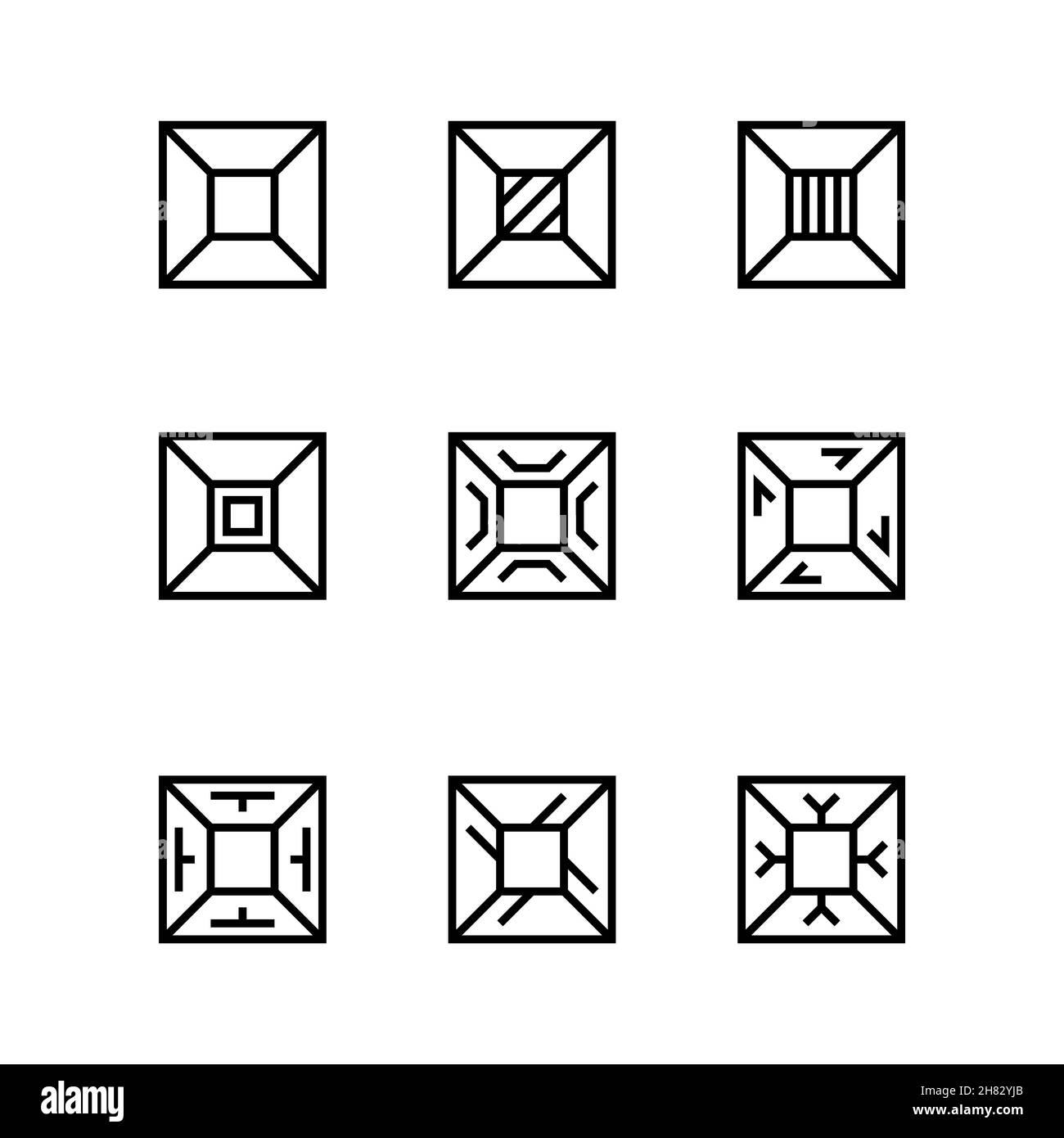 Ensemble de formes linéaires carrées.Figures géométriques avec des motifs différents.Collection d'icônes rectangulaires linéaires.Éléments géométriques minimalistes Illustration de Vecteur