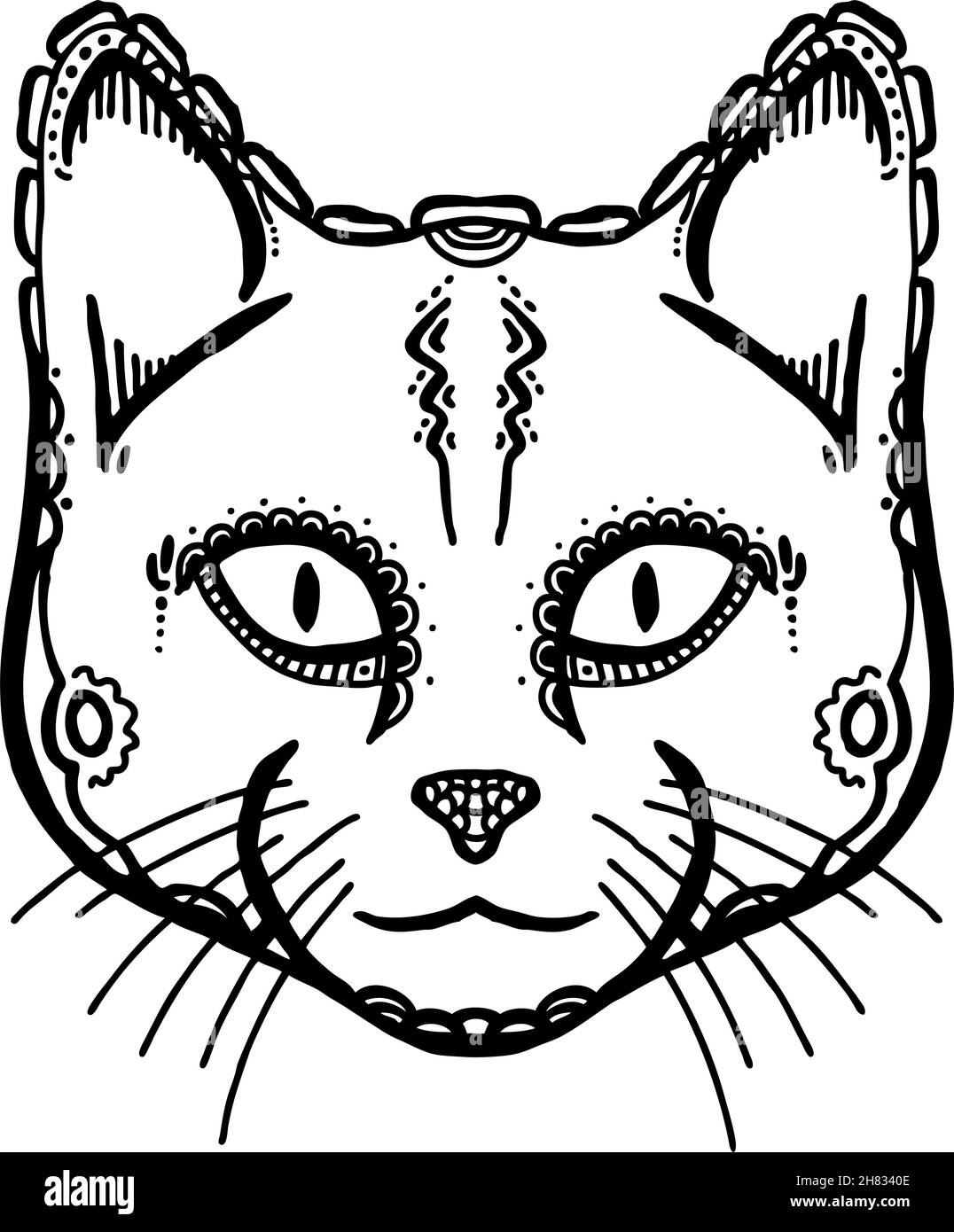 Tête de chat dessinée à la main, illustration vectorielle, style ancien Illustration de Vecteur