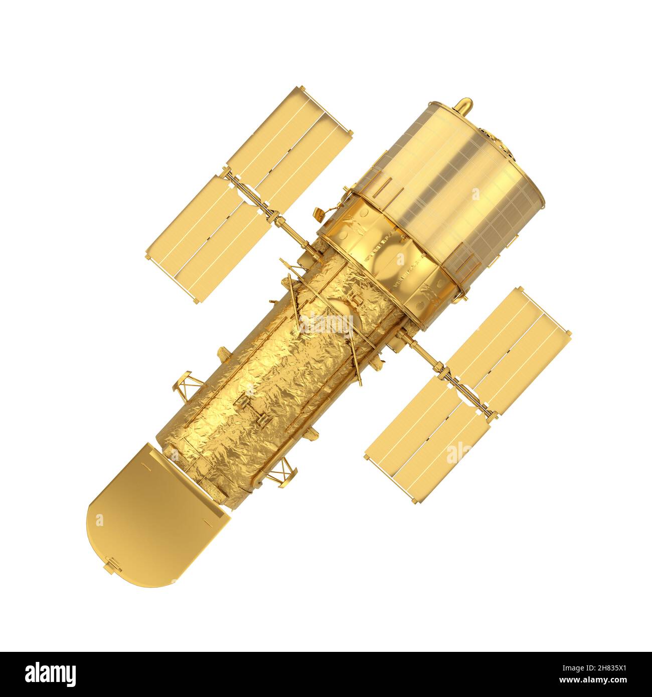 Le télescope spatial Golden Hubble sur fond blanc.Rendu 3d Banque D'Images