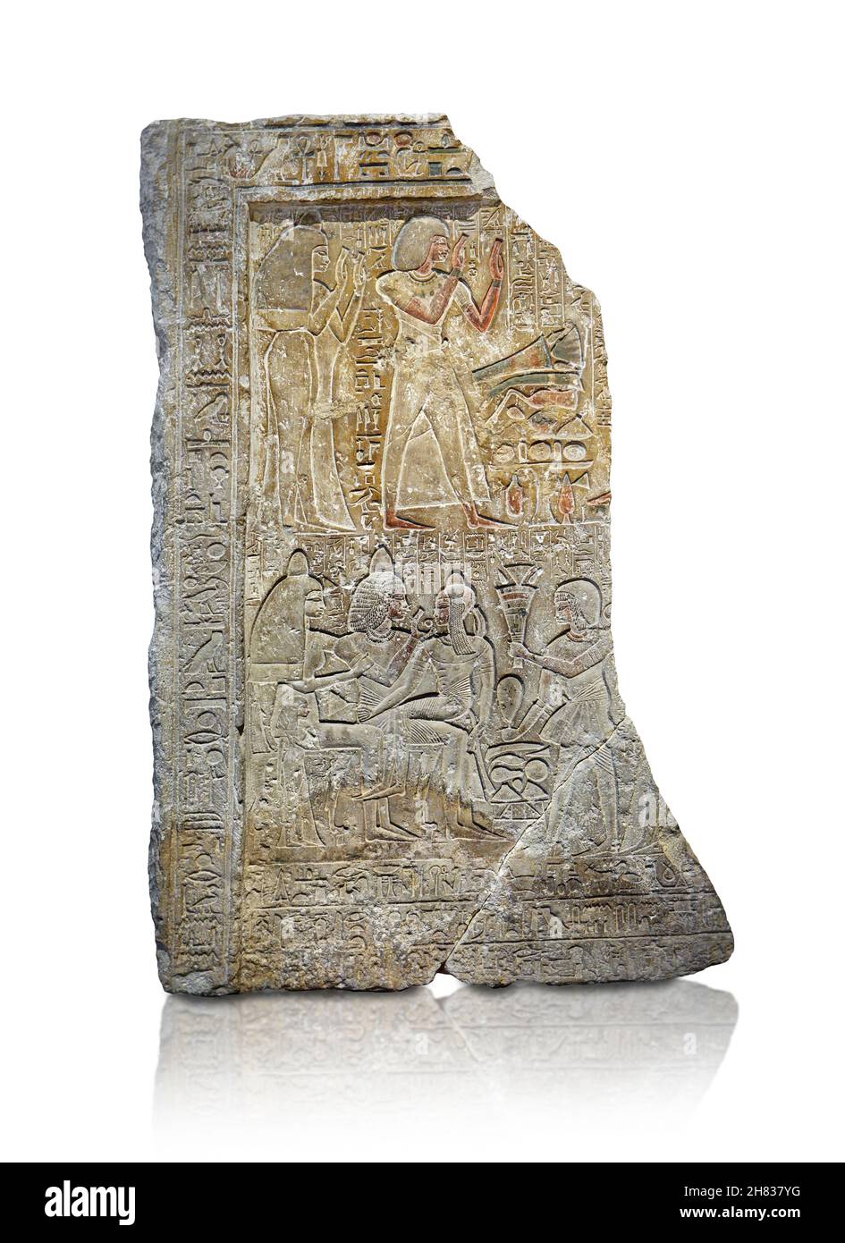 Ancienne Merie égyptienne - panneau de relief de tombeau RE, 1410–1372 av. J.-C., 18e dynastie, règne d'Amenhotep III, Saqara, Saqqara, tombeau de Meri­re.Calcaire peint Banque D'Images
