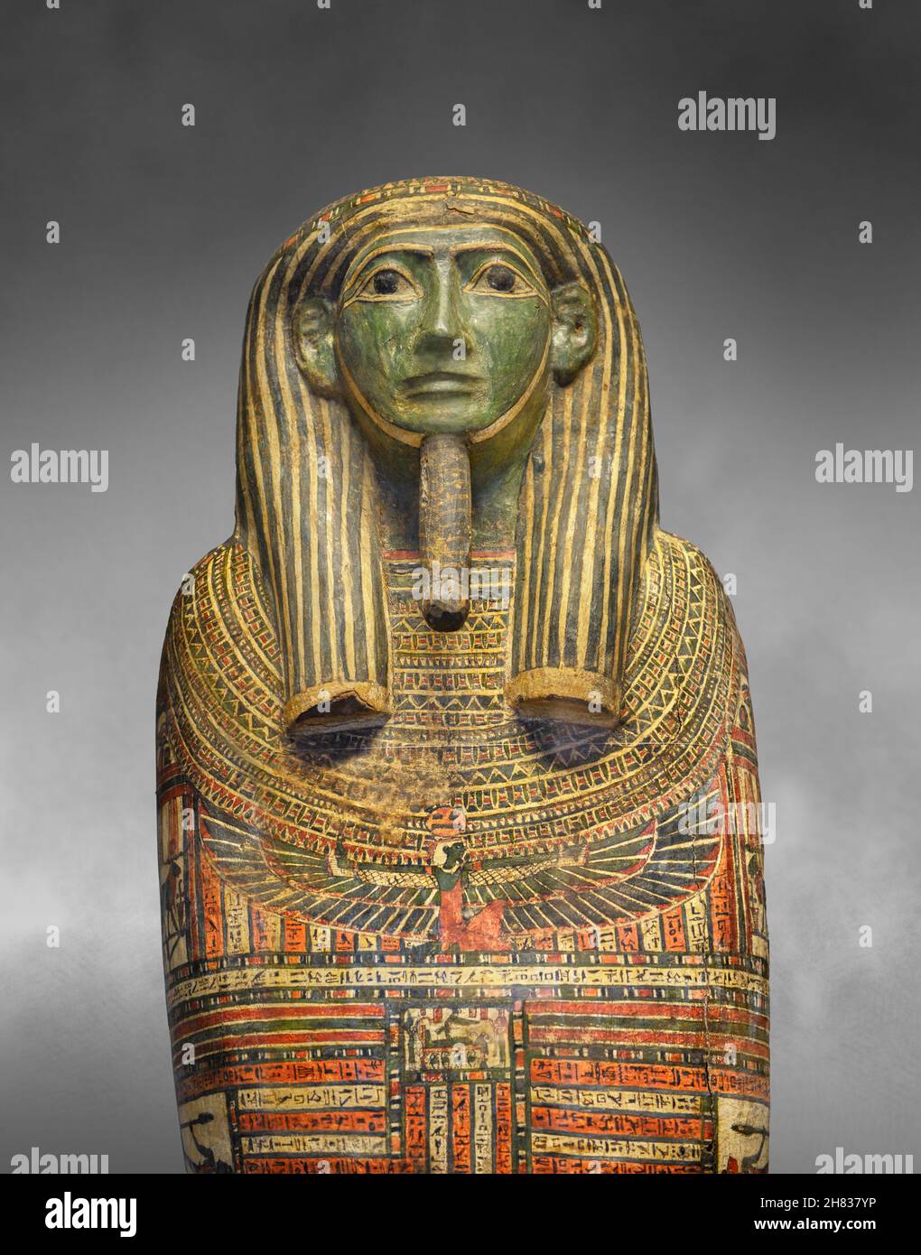 Ancienne momie égyptienne cas de Penebes, 7ème cent BC, 25ème dynastie.Kunsthistorisches Muesum Vienne inv AEG10.Stuc de Cartonnage.La face verte col Banque D'Images