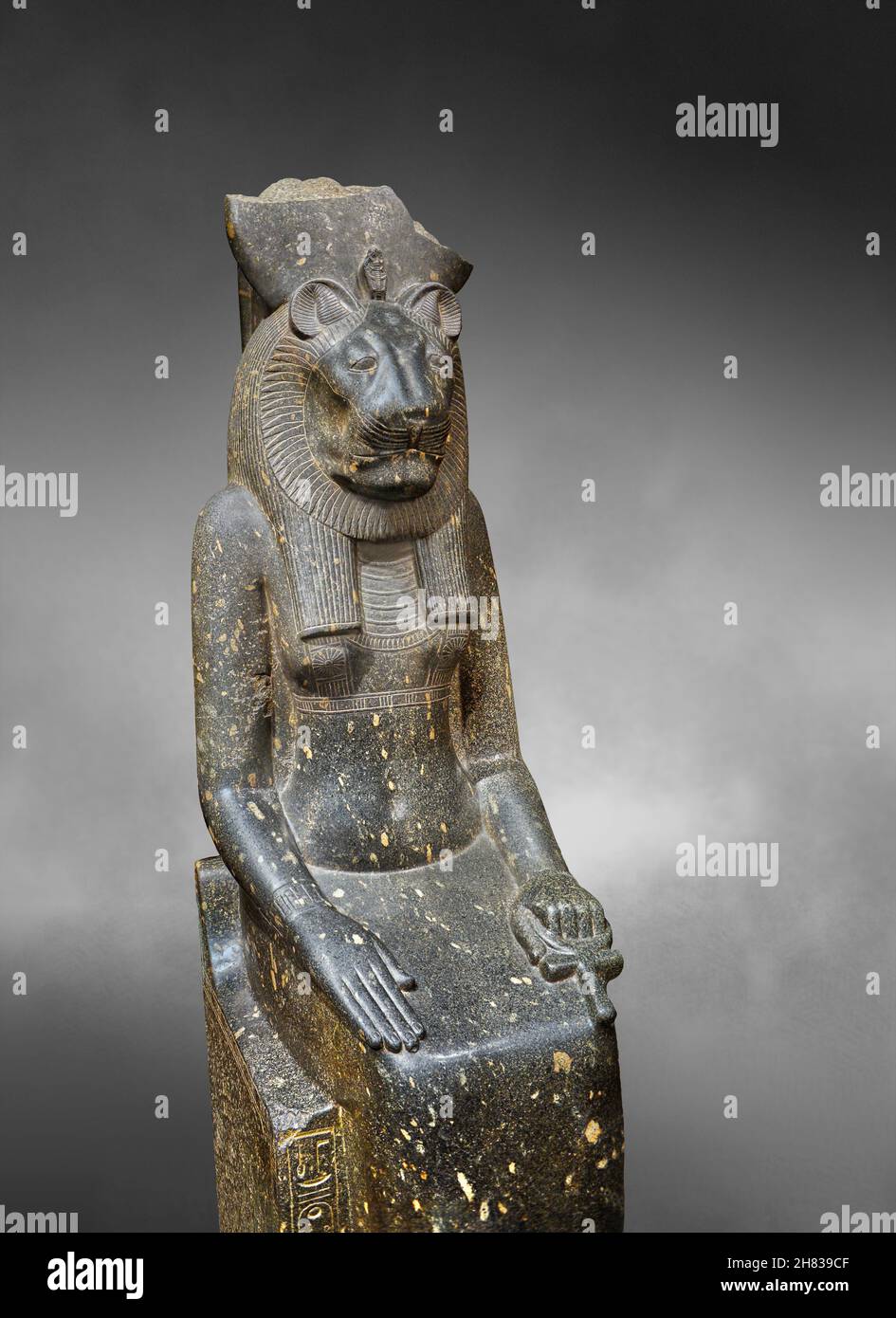 Ancienne statue égyptienne assise de la déesse Sakhmet, 1410- 1372 BC 16e dynastie, Temple de Mut Karnak.Kunsthistorisches Muesum Vienne inv AS 77.Diori Banque D'Images