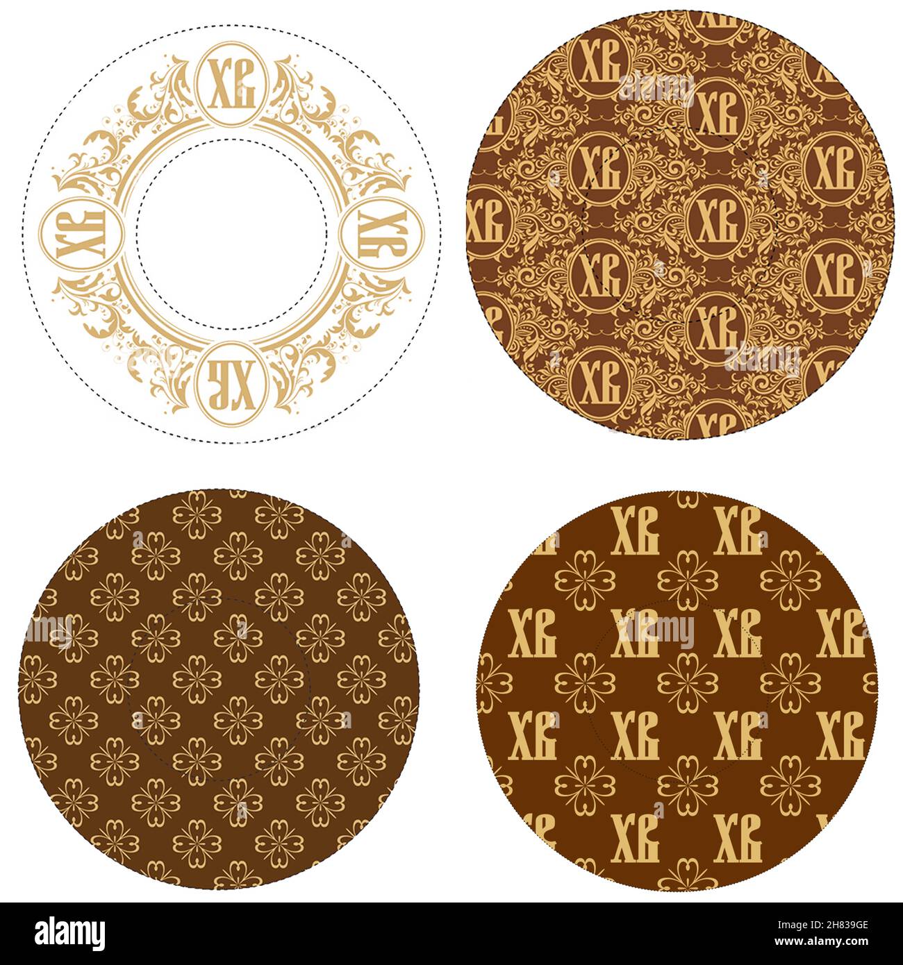 Icônes de plaque avec des motifs de Pâques orthodoxes colorés isolés sur fond blanc, illustration.Collection d'icônes rondes texturées, muffins circulaires ou Banque D'Images