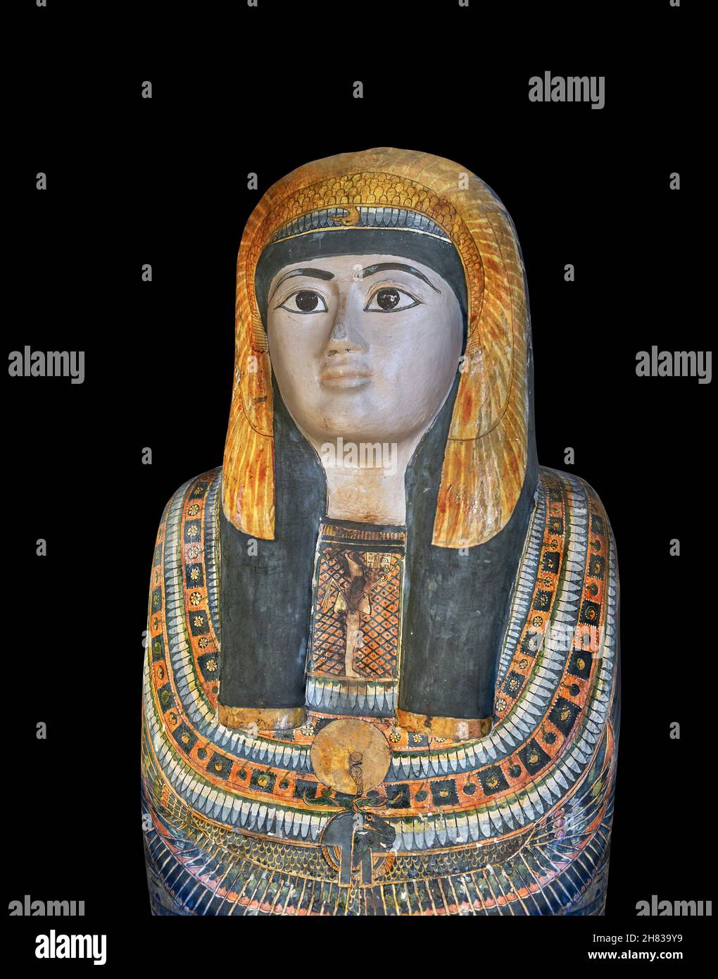 Momie égyptienne antique cartonnage du musicien de temple Ta-net-ra-tjiu, 8 0 9th cent BC, .Kunsthistorisches Muesum Vienne inv 8641.Décoration avec Banque D'Images
