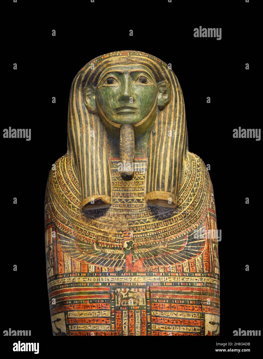 Ancienne momie égyptienne cas de Penebes, 7ème cent BC, 25ème dynastie.Kunsthistorisches Muesum Vienne inv AEG10.Stuc de Cartonnage.La face verte col Banque D'Images