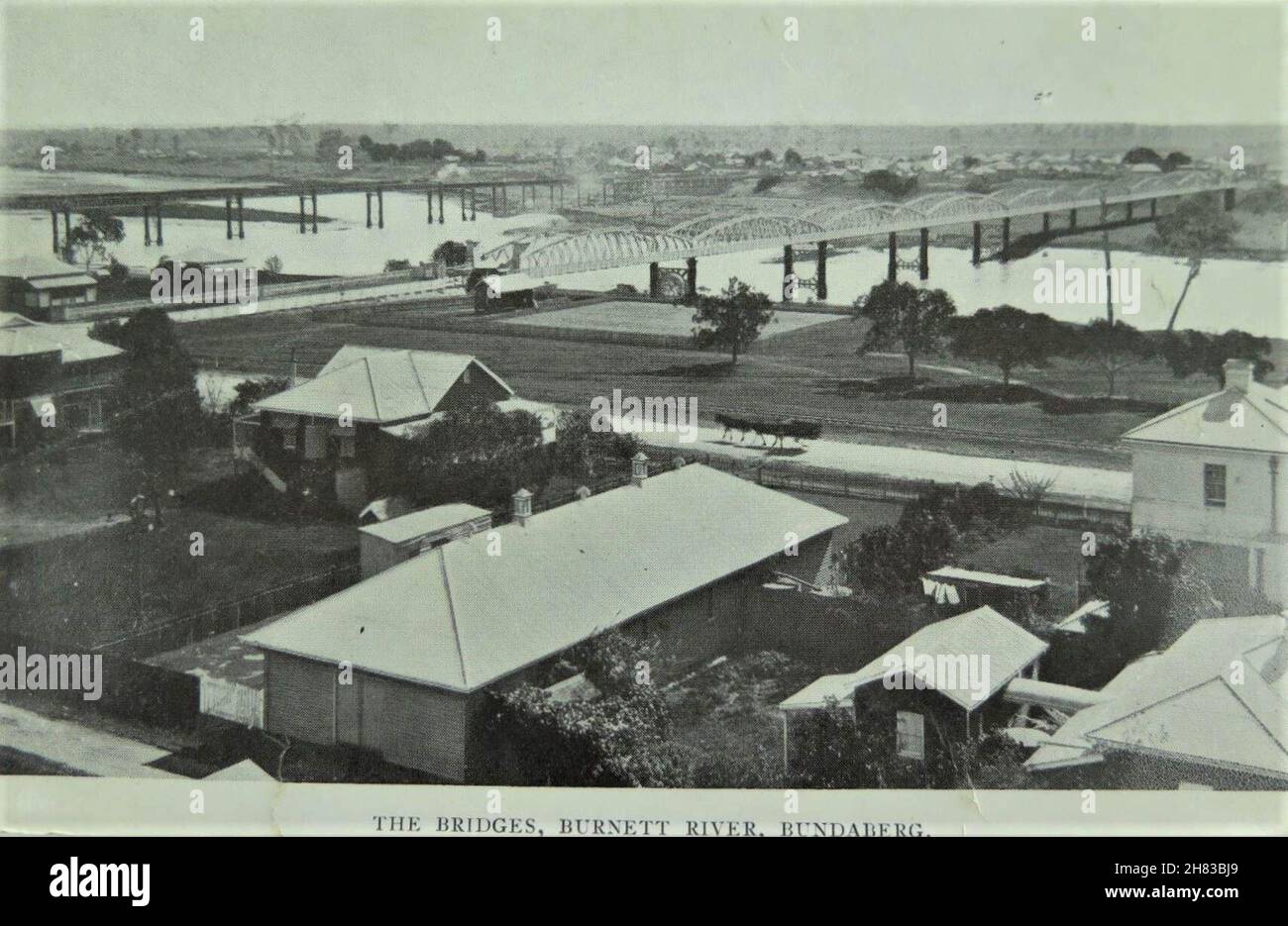 Les ponts, Burnet River, Bundaberg, Queensland - début des années 1900 Banque D'Images