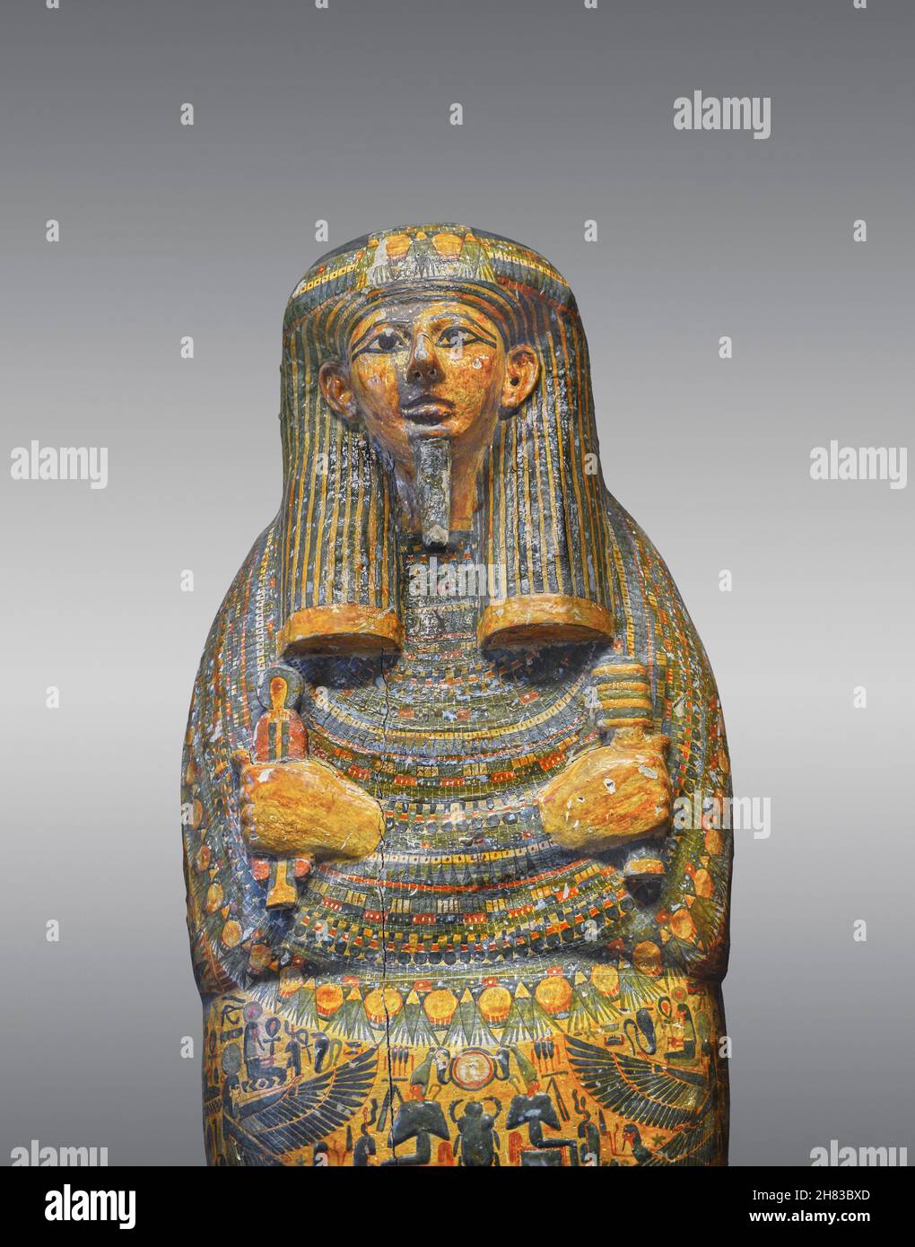 Cas de momie égyptienne ancienne couvercle de Nes-pauti-taui, vers 969 av. J.-C., 21e dynastie, Thebes Deir el-Bahari.Kunsthistorisches Muesum Vienne inv 6262.Chariot Banque D'Images